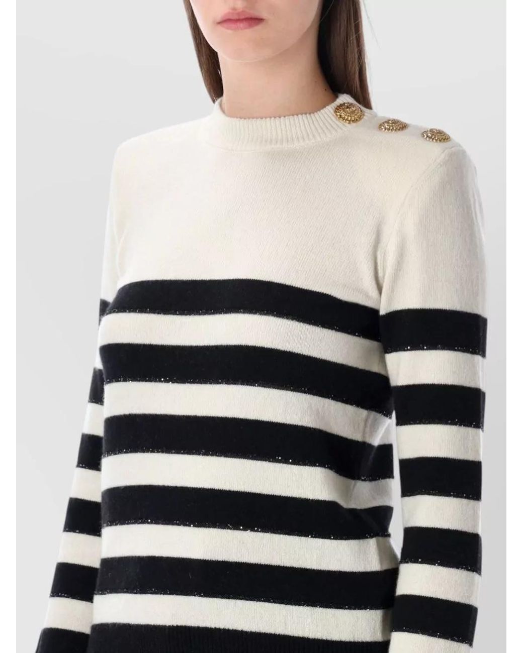 Balmain Blue Cashmere Wool Striped Buttoned Knit Jumper
