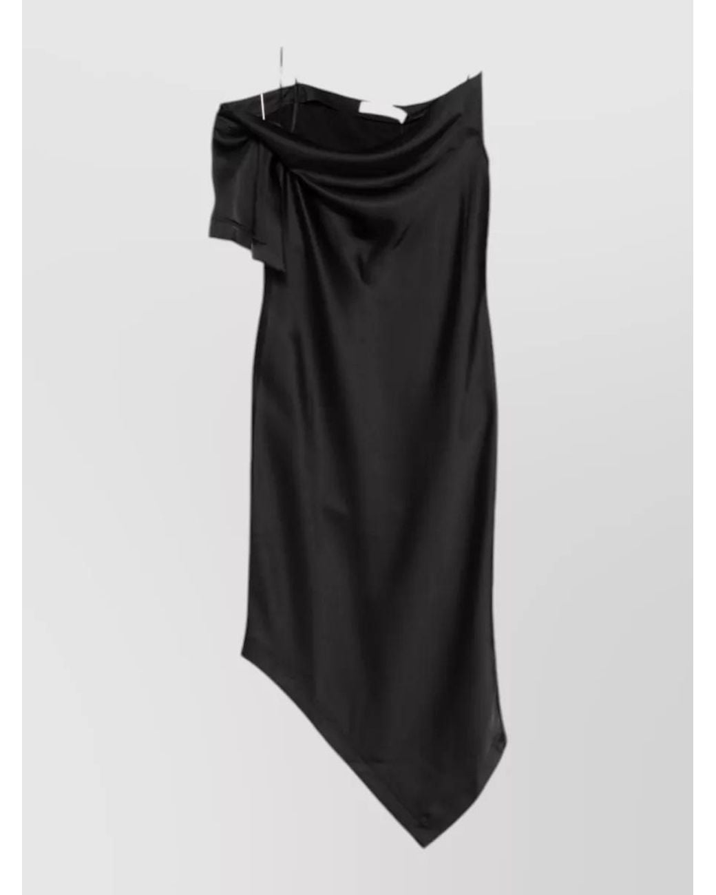 IRO Black Draped Asymmetric Spaghetti Strap Midi Dress