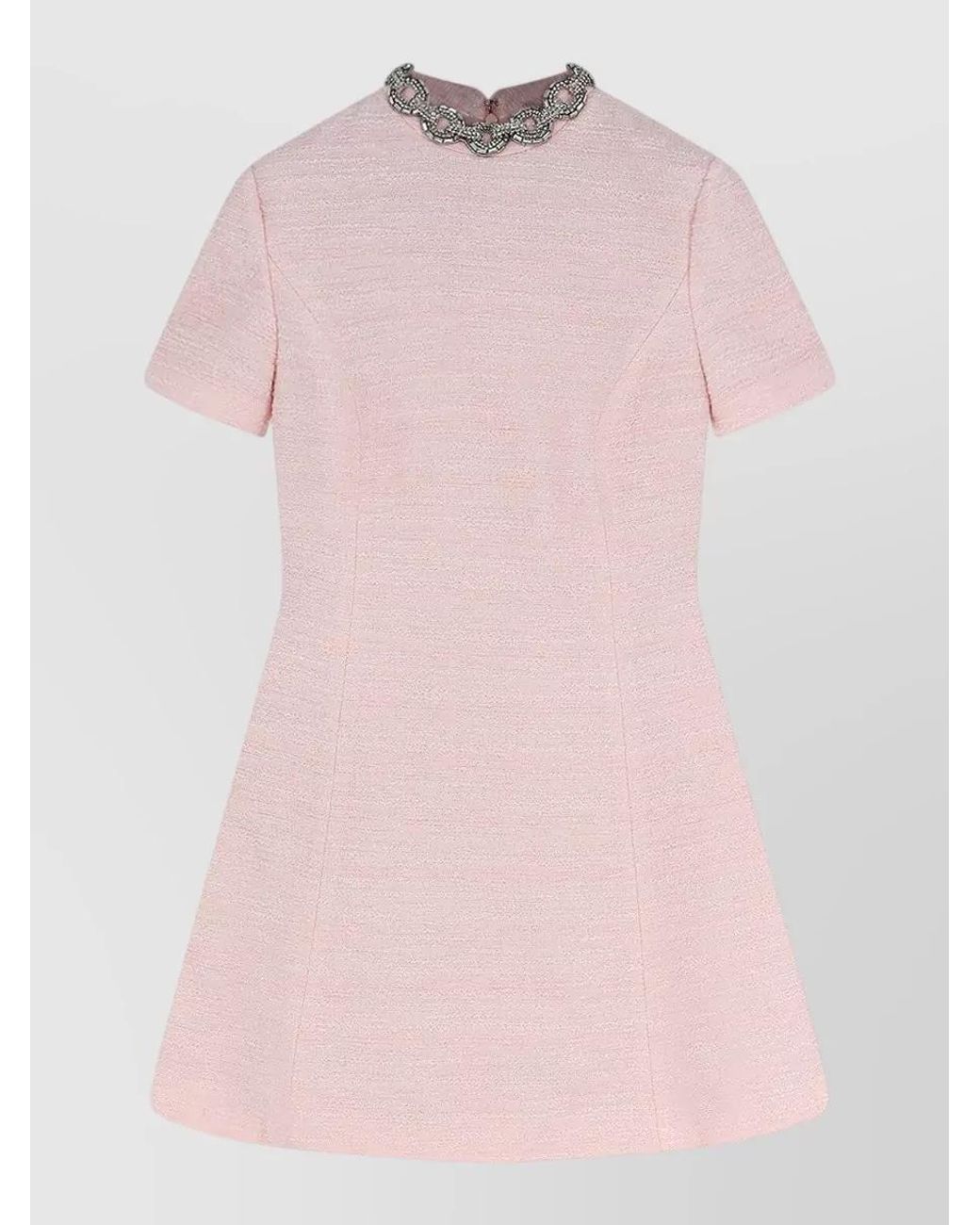 Valentino Pink Embellished Crinkle Tweed Mini Dress