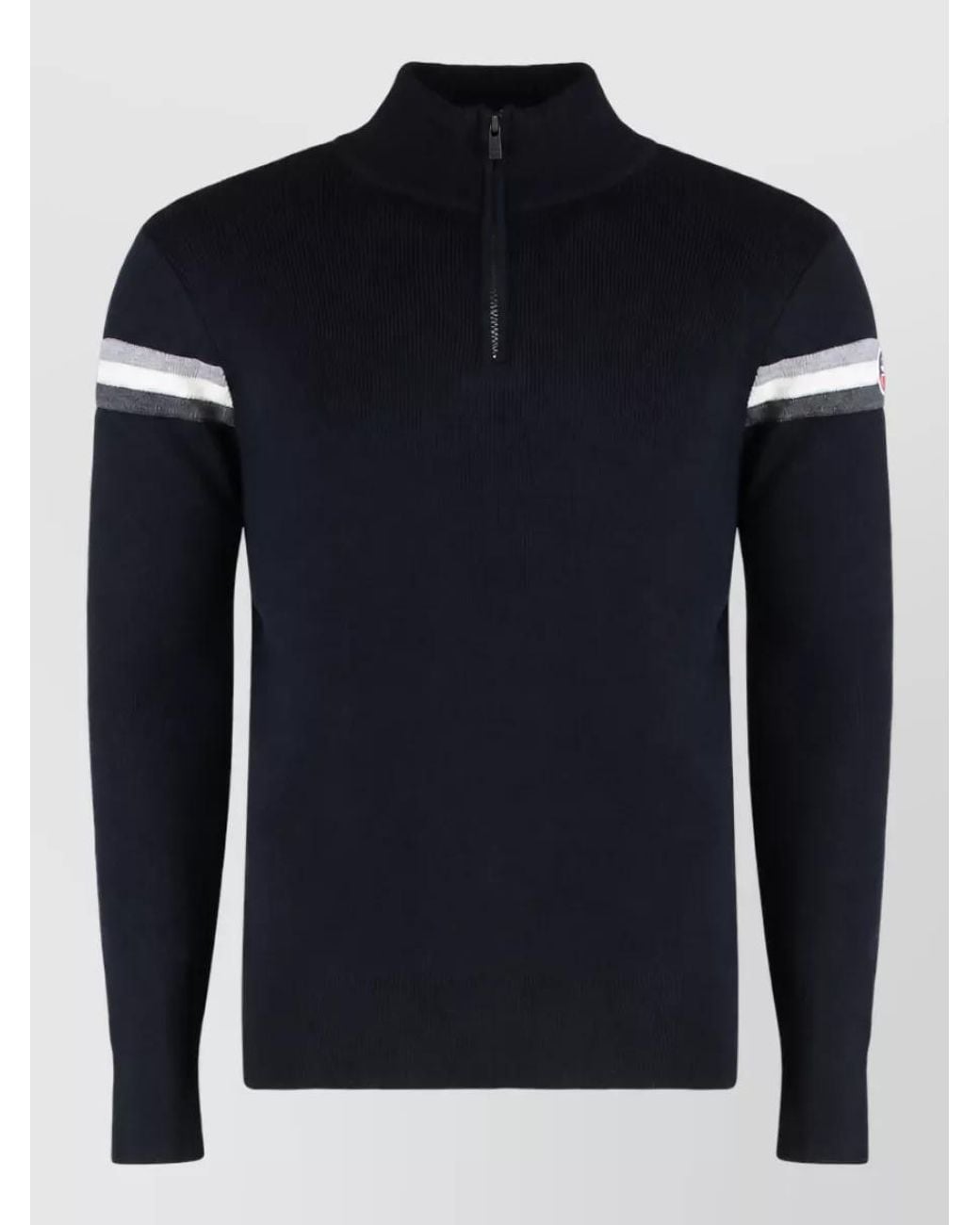 Fusalp Blue Merino Wool Ribbed Half Zip Turtleneck Sweater for men