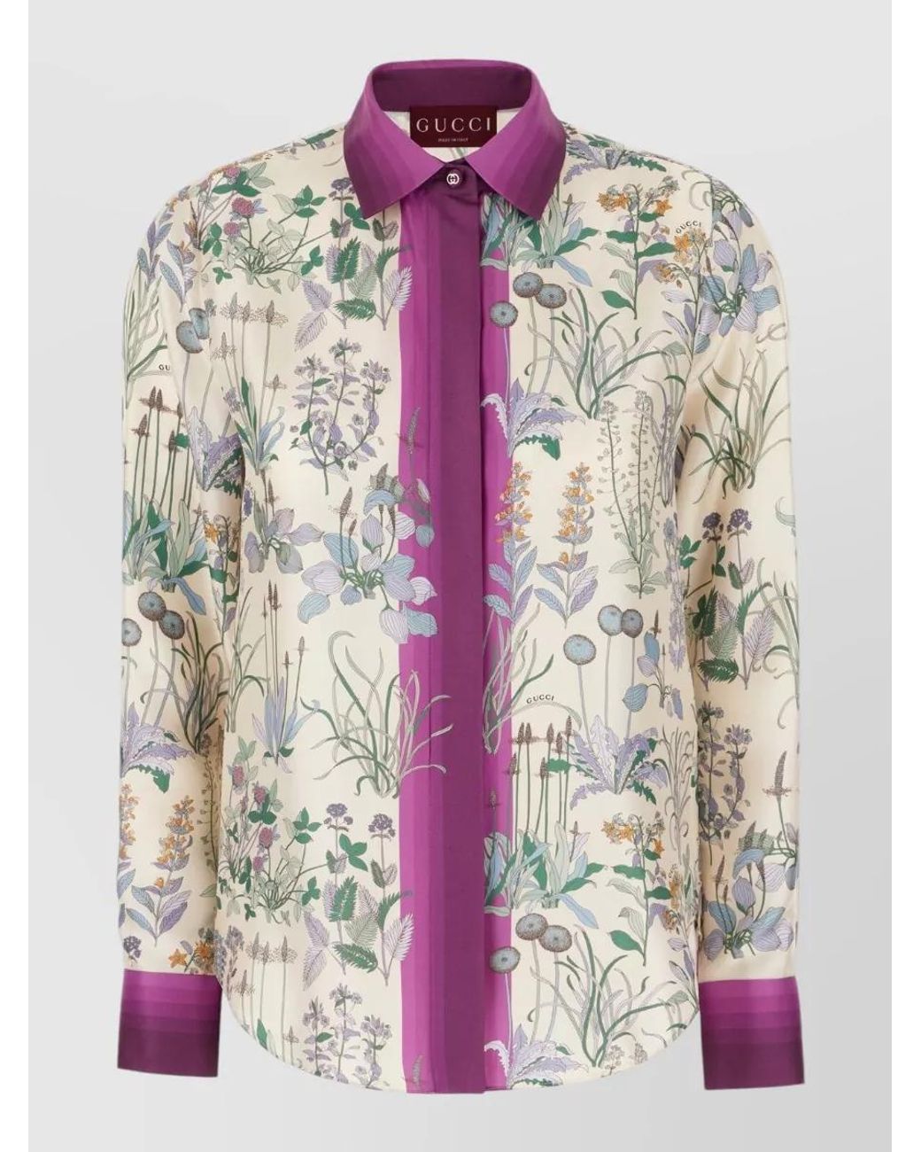 Gucci Pink Silk Printed Long-Sleeve Shirt