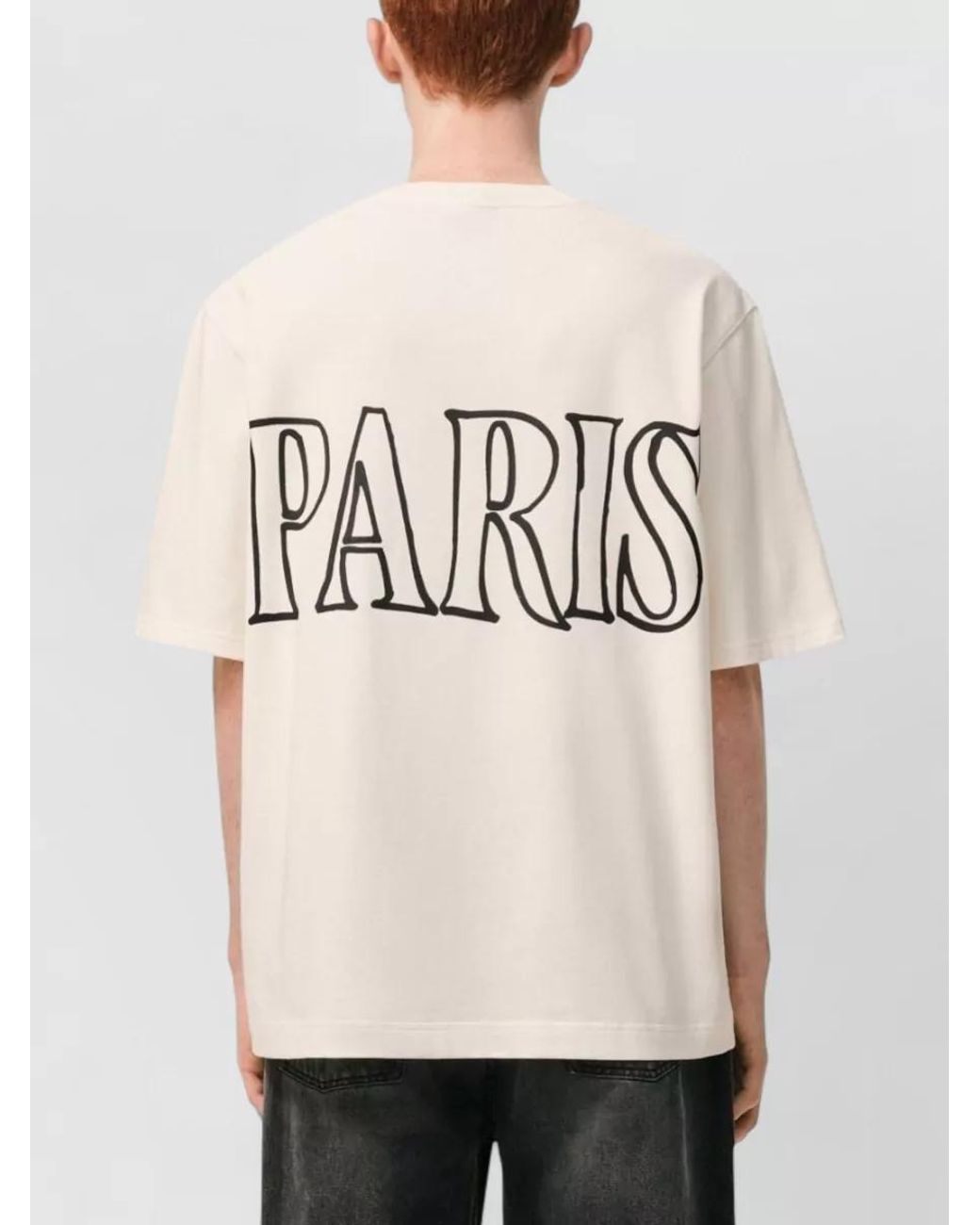 AMI Natural Relaxed Fit Cream Graphic T-Shirt With Bold Text for men