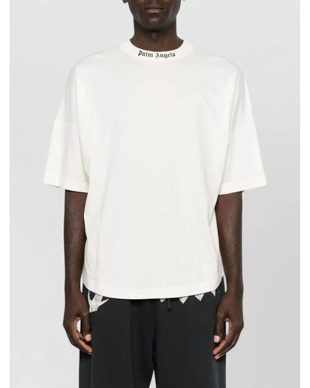Palm Angels White Cotton Logo Print T-Shirt for men