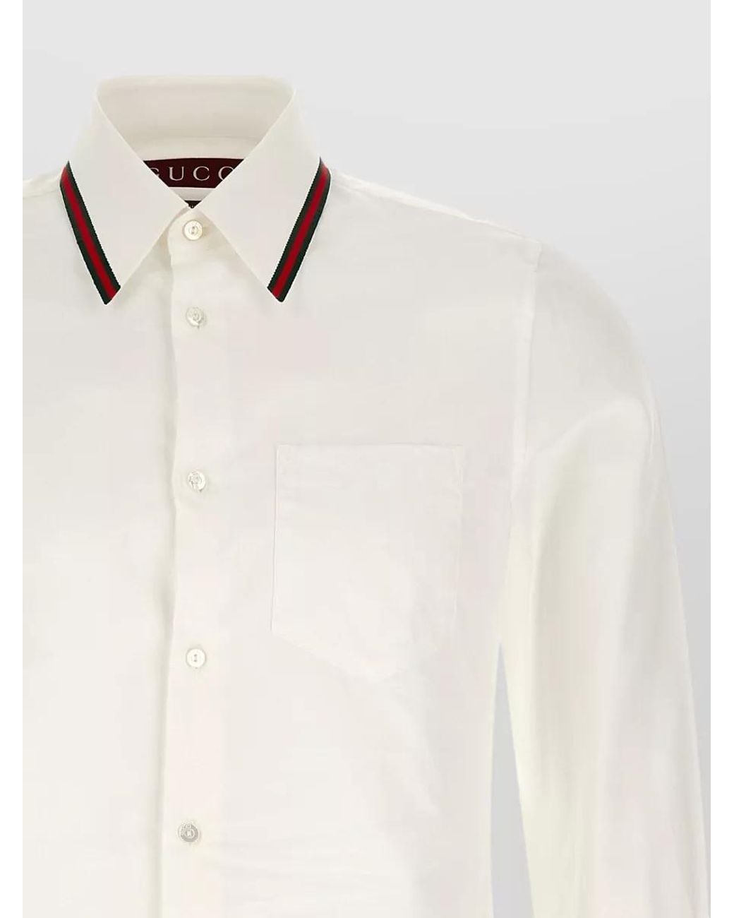 Gucci White Web Stripe Long Sleeve Shirt Button Collar for men