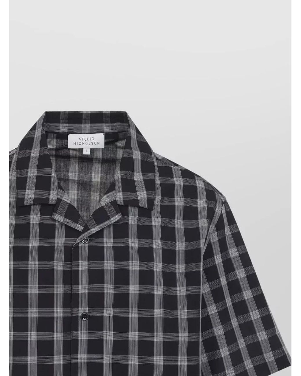 Studio Nicholson Gray Checked Cuban-Collar Short-Sleeve Shirt for men