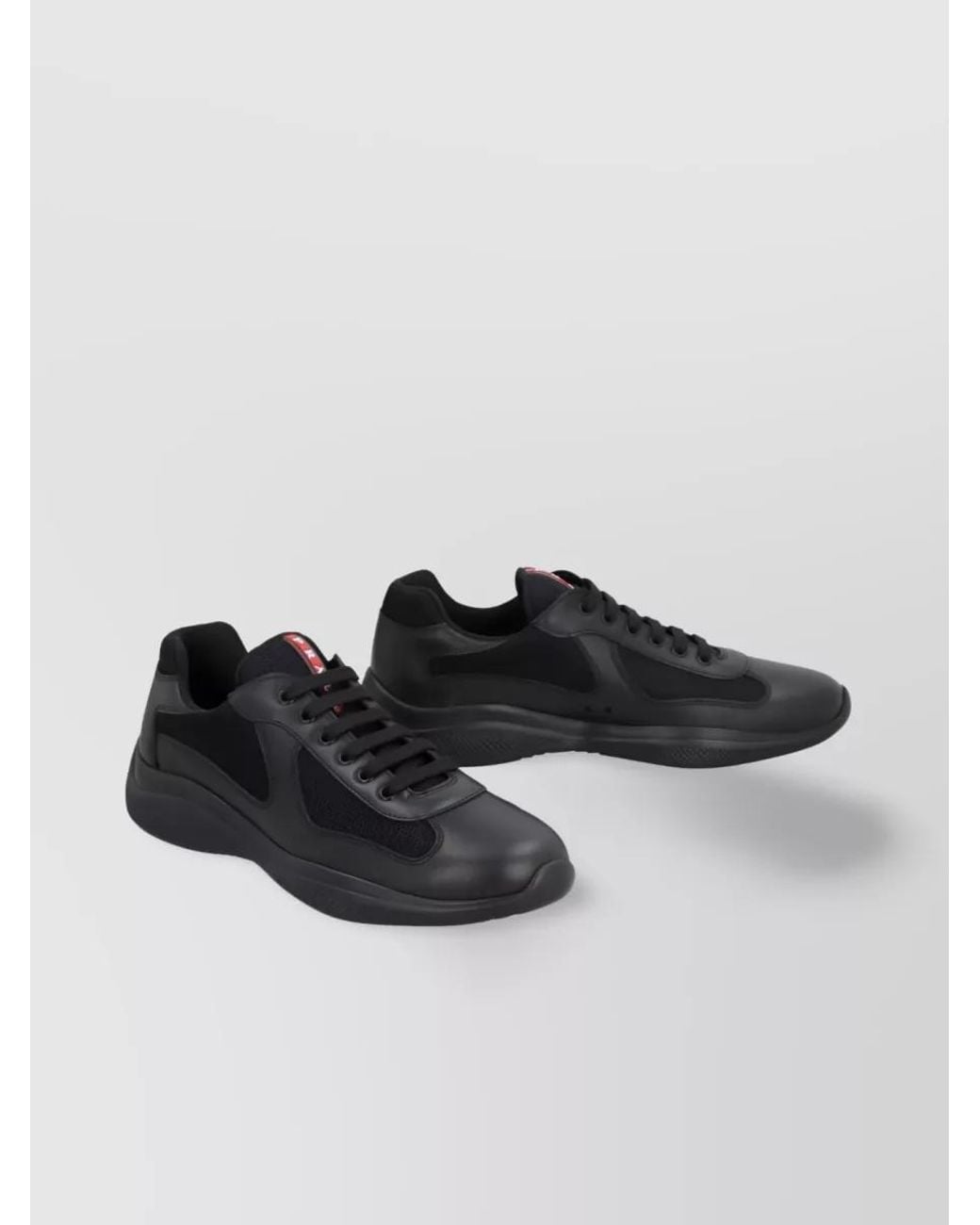 Prada Black Leather Low-Top Sneakers for men