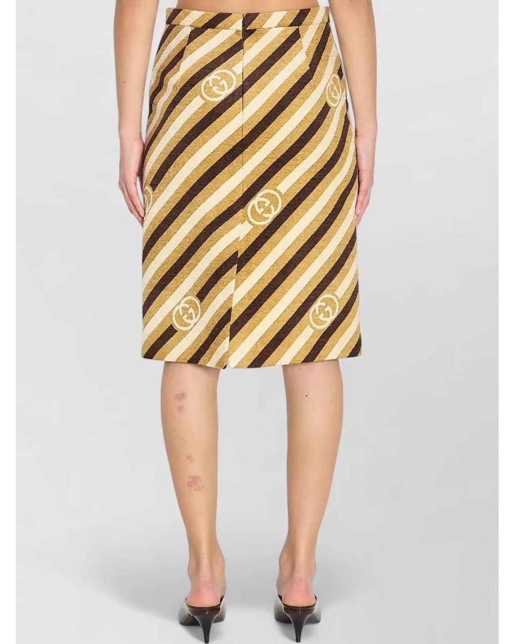 Gucci Yellow Velvet Corduroy Logo-Print Midi Skirt