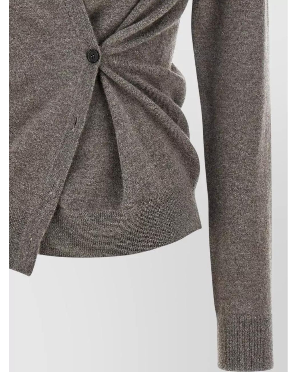 Rohe Gray Wool Asymmetric Ribbed V-Neck Long-Sleeve Cardigan
