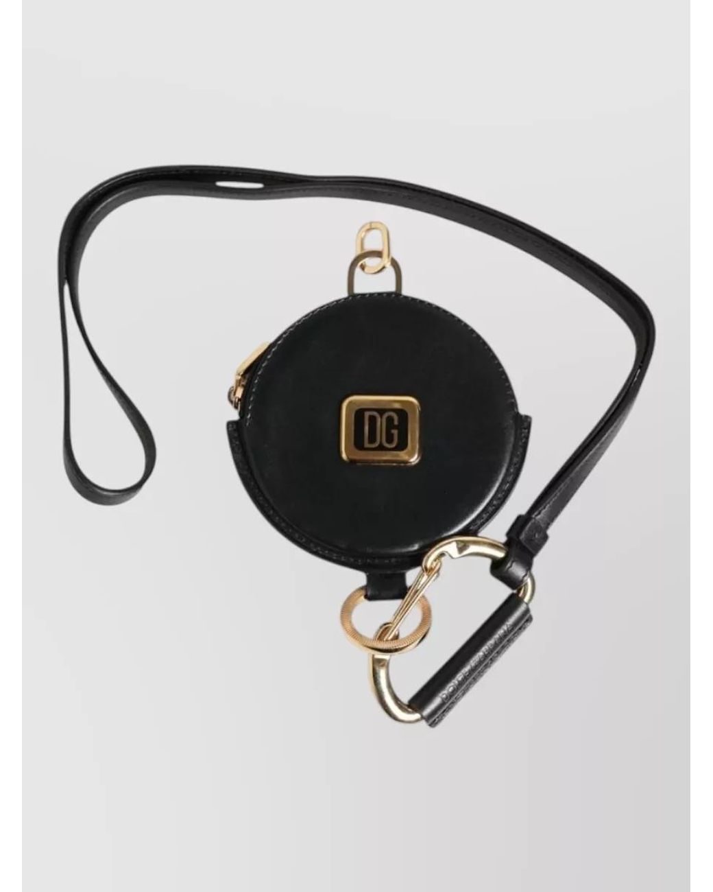 Dolce & Gabbana Black Leather Round Coin Purse Lanyard Wallet for men