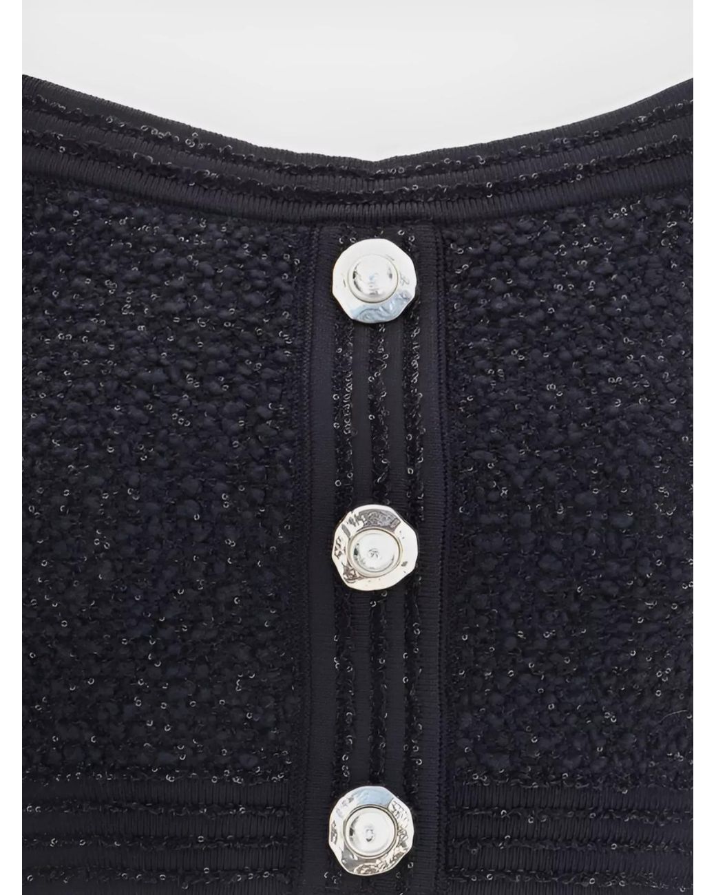 Balmain Blue Cropped Tweed Square Neck Sleeveless Top
