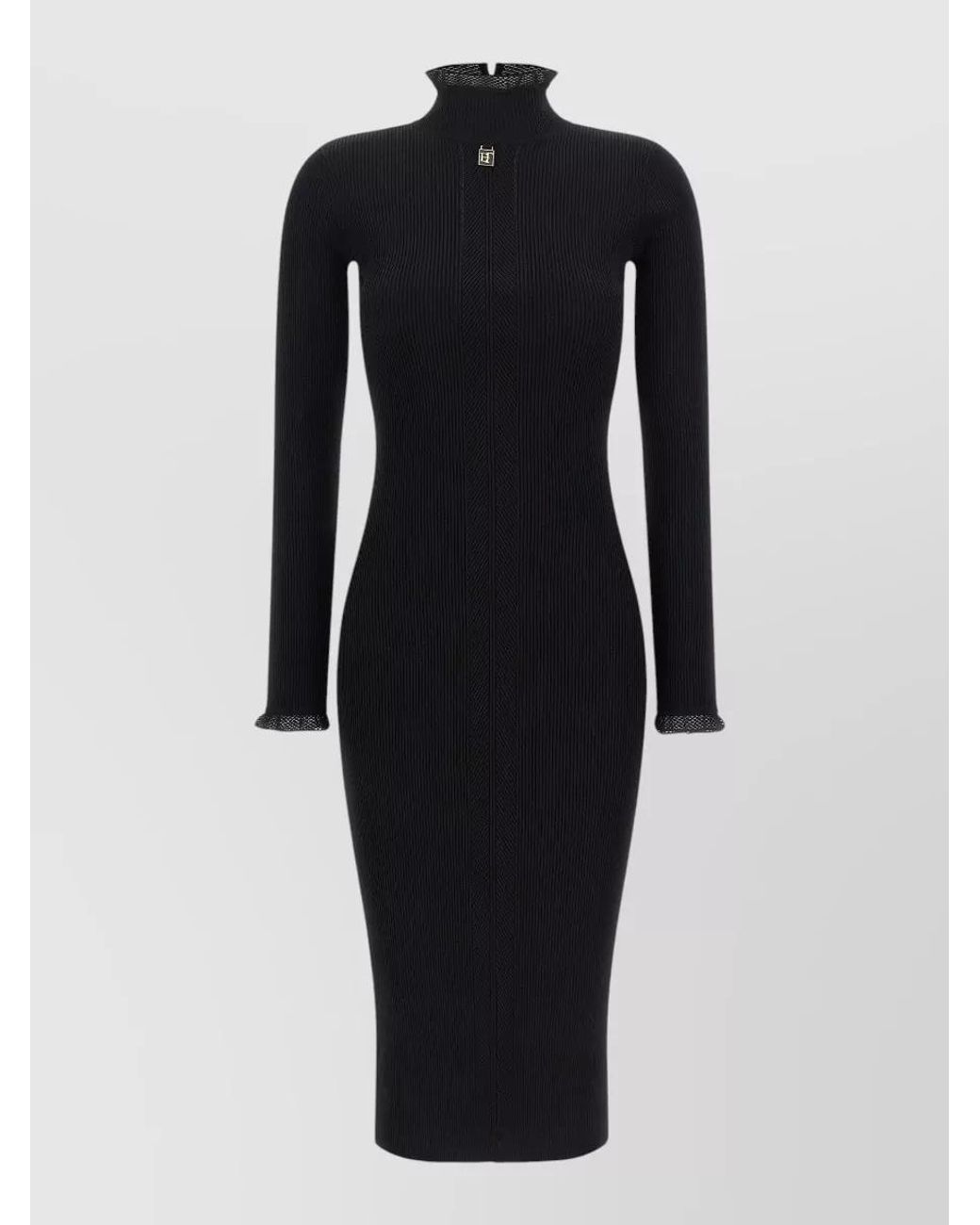 Elisabetta Franchi Blue Ribbed Midi Mock Neck Knit Dress