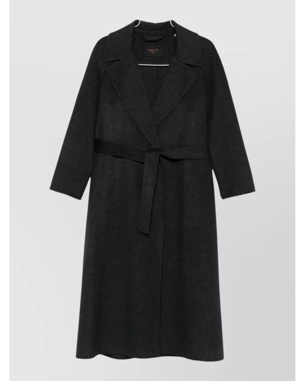 Paltò Black Wool Belted Single Breasted Coat