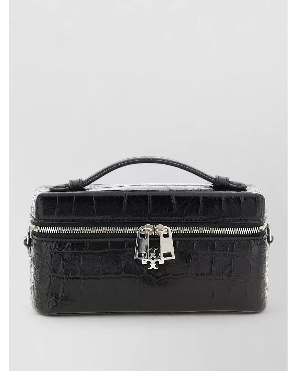 Tory Burch Black Na Lamb Leather Crocodile-Embossed Clutch Bag