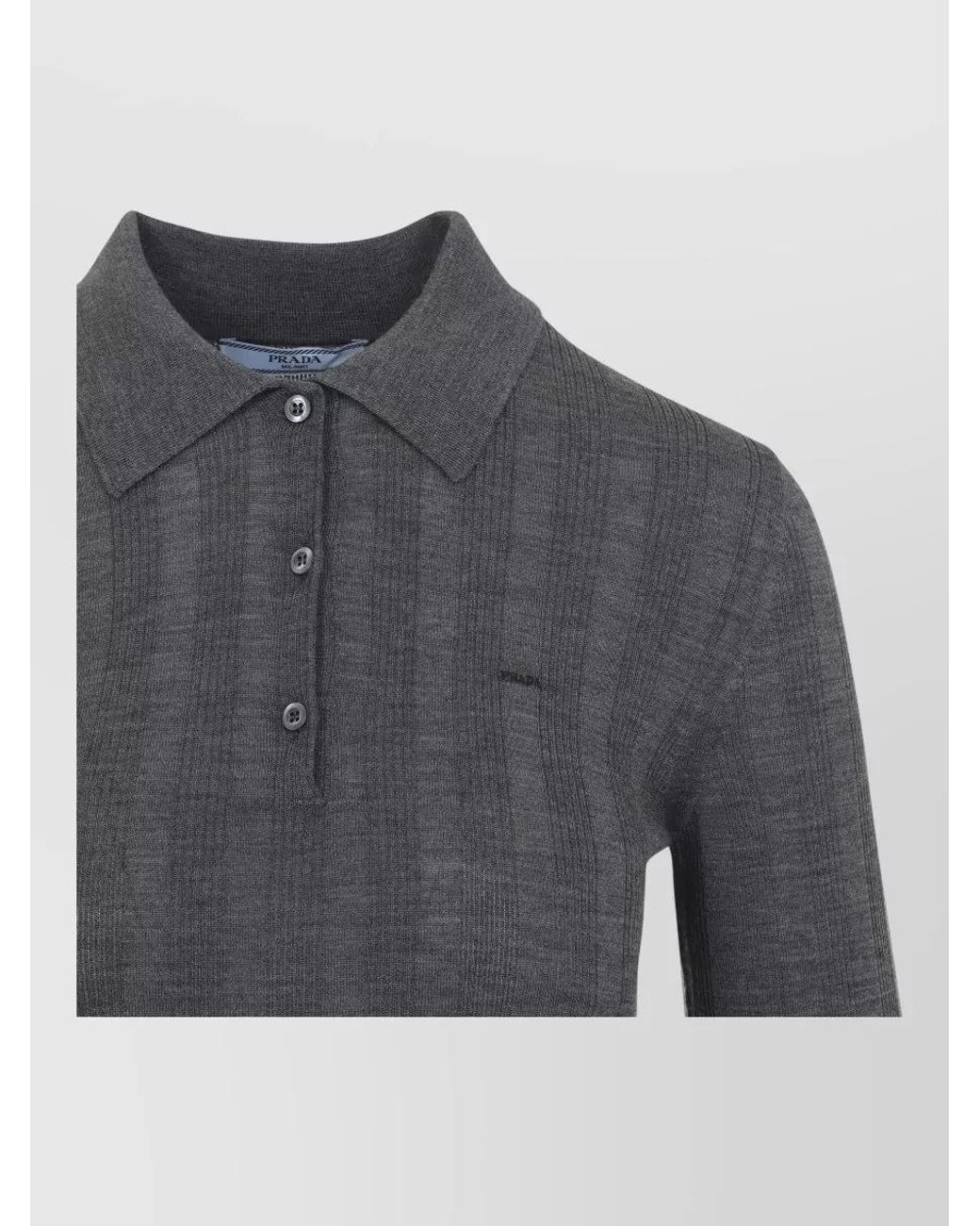 Prada Gray Fine-Knit Wool Polo Shirt