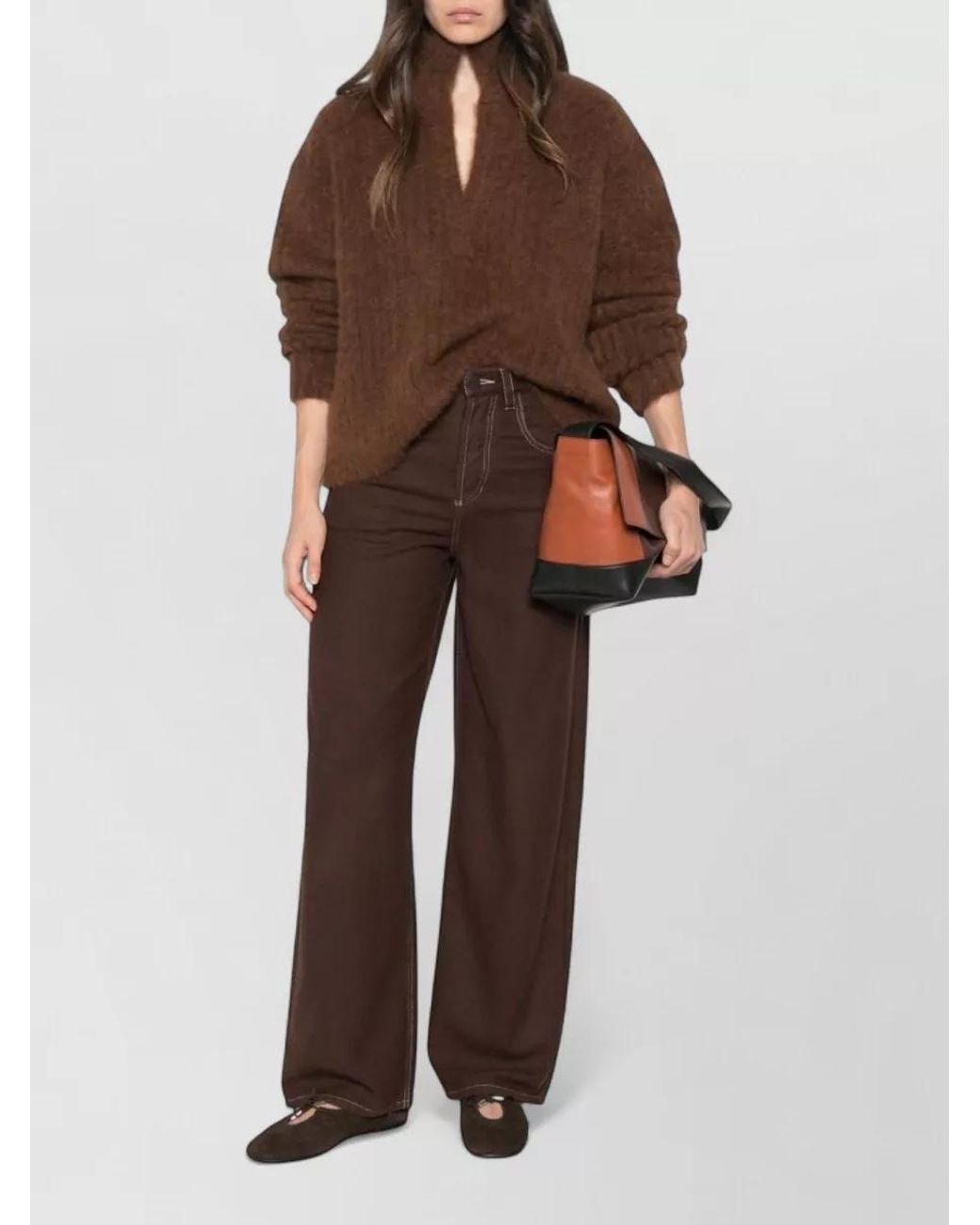 Uma Wang Brown High-Rise Wide-Leg Denim Trousers