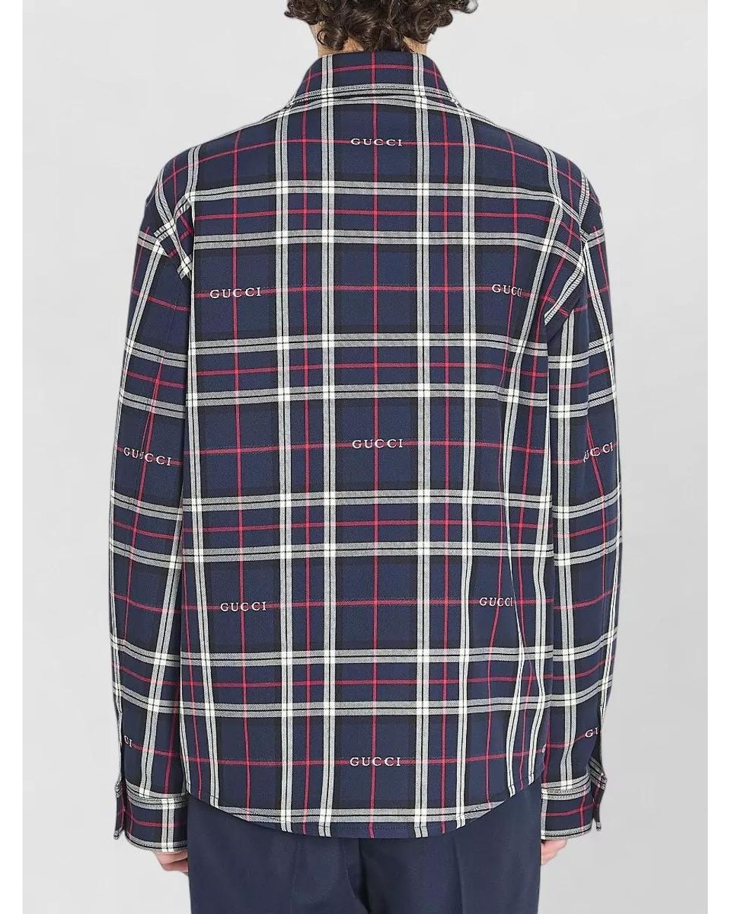 Gucci Blue Checked Quilted Overshirt for men