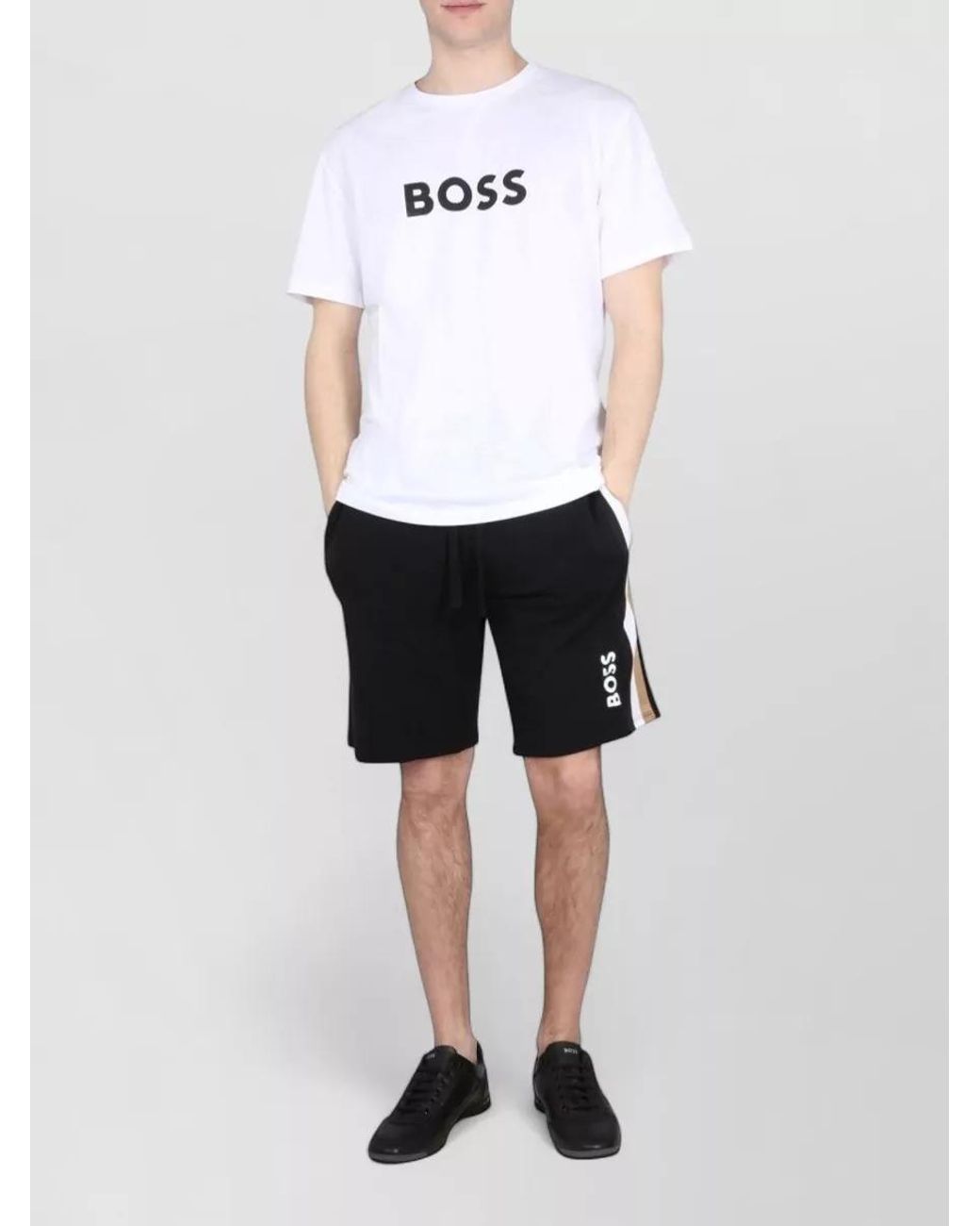 Boss White Cotton Regular-Fit Logo-Print T-Shirt for men