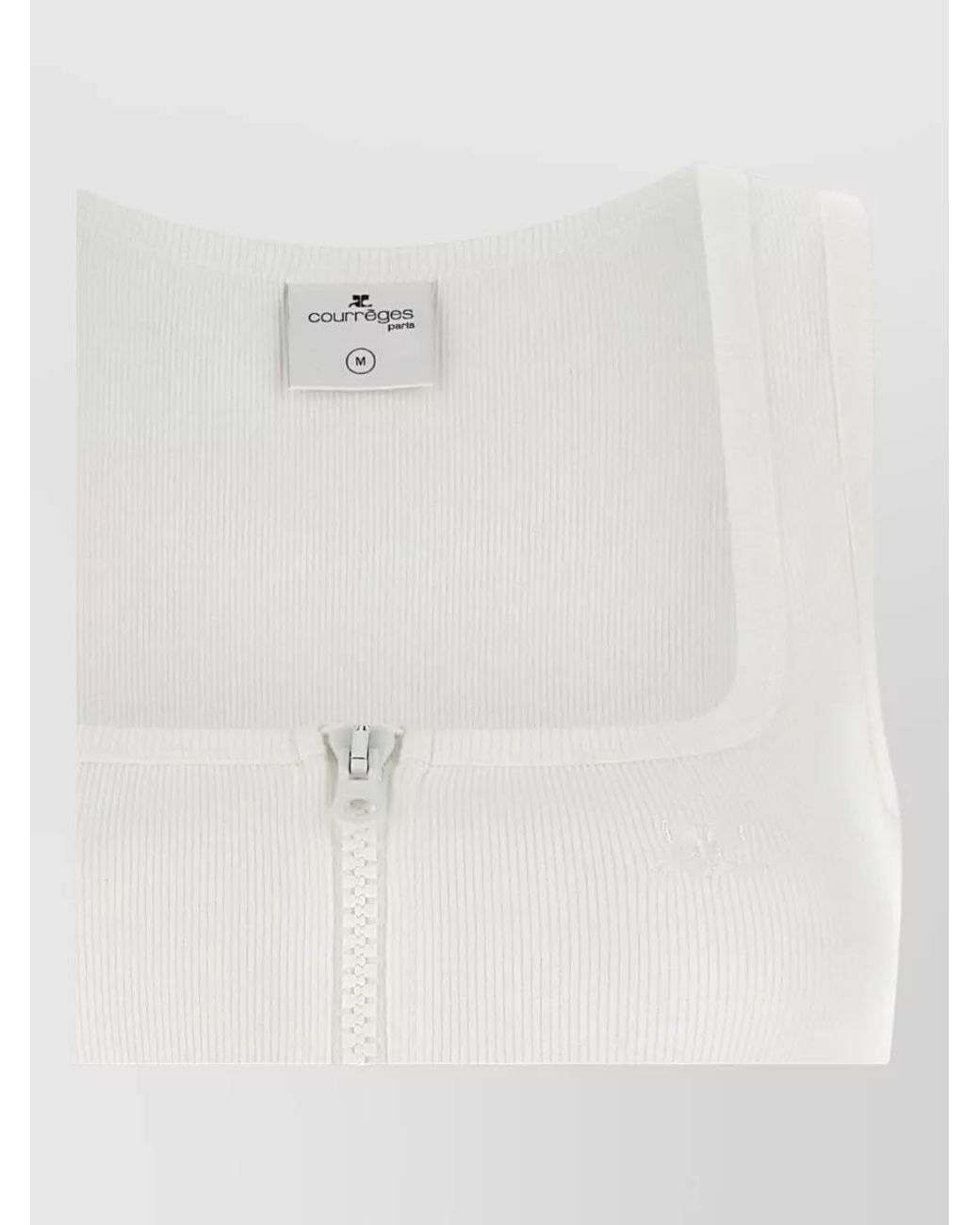 Courreges White Ribbed Square Neck Zip-Front Tank Top