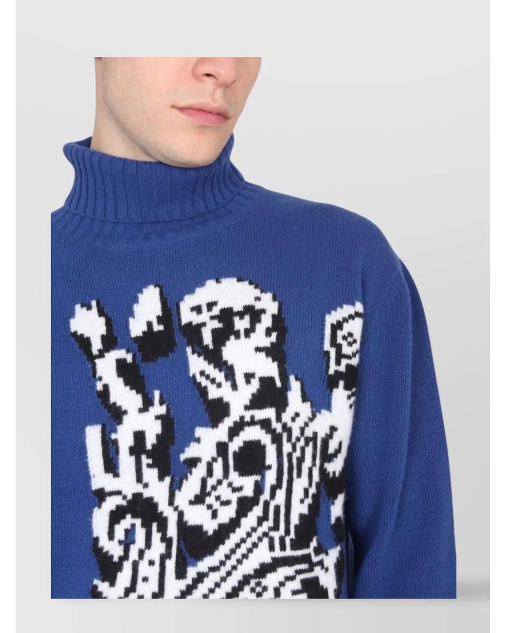 Etro Blue Jacquard Turtleneck Sweater for men