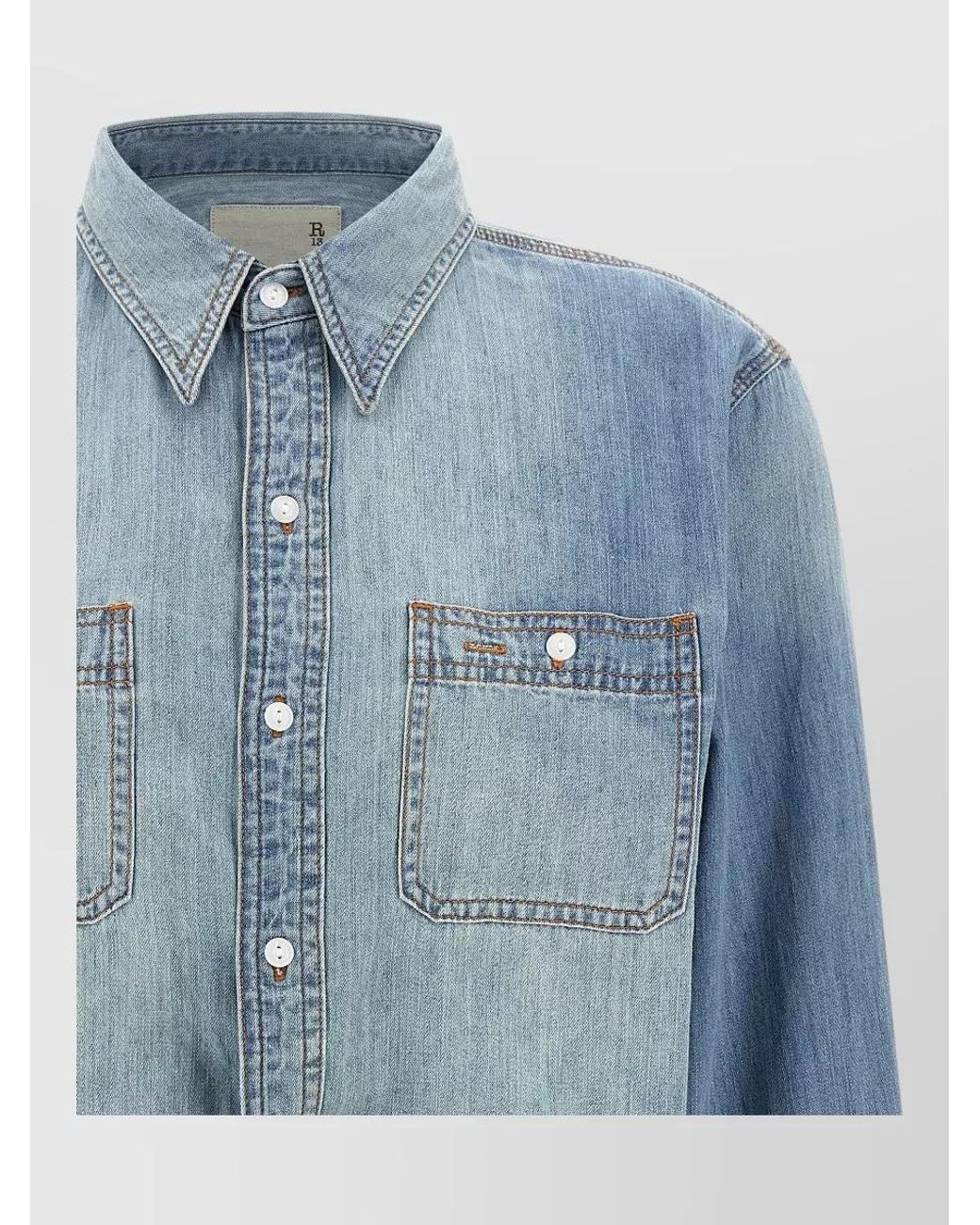 R13 Blue Asymmetric Denim Wrap Shirt
