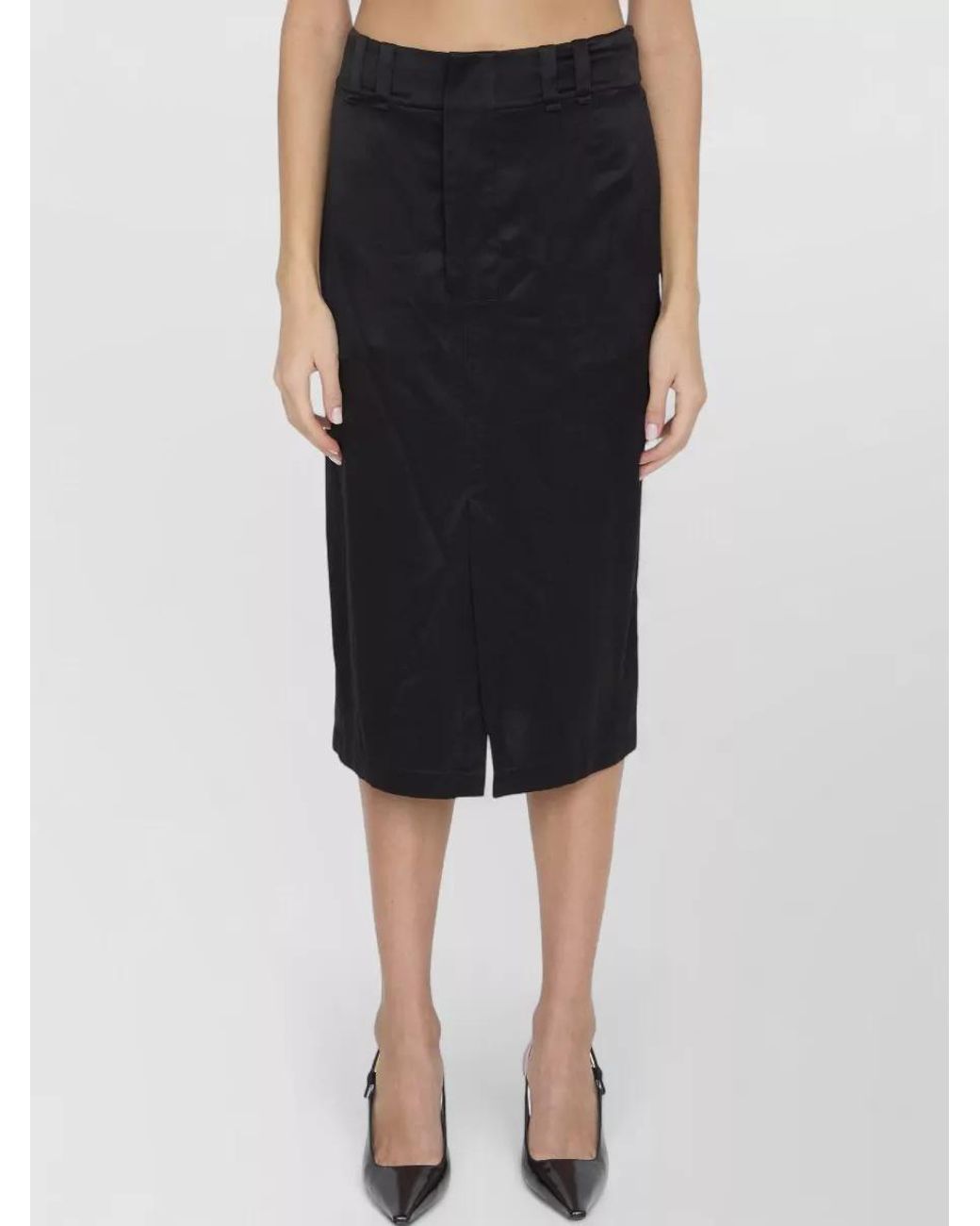 Saint Laurent Black Silk High-Rise Midi Skirt