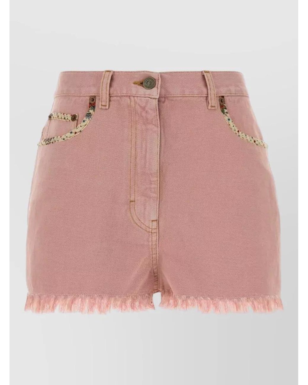 Valentino Garavani Pink Denim Frayed-Hem Short Shorts