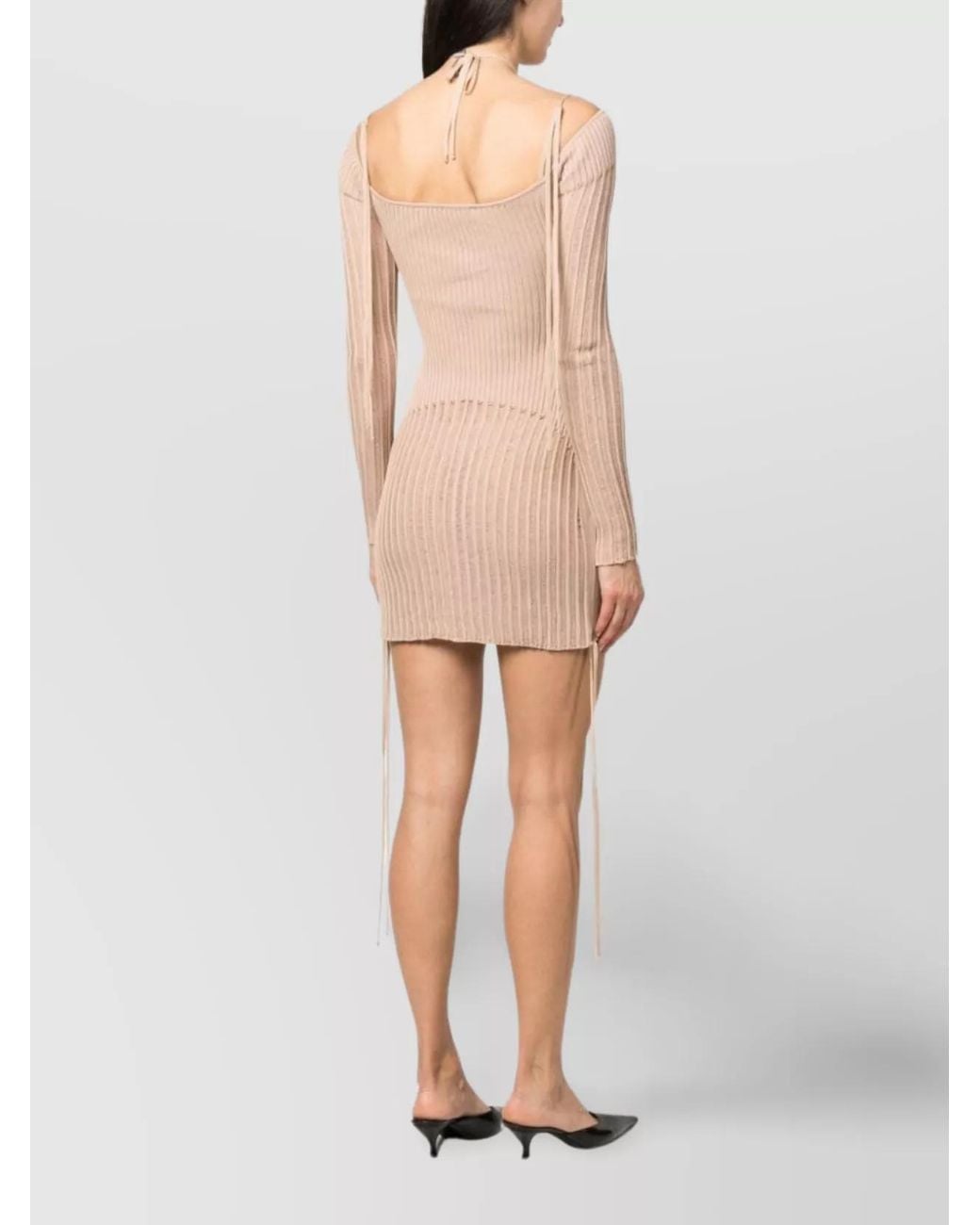ANDREADAMO Pink Ribbed Knit Cutout Halterneck Mini Dress