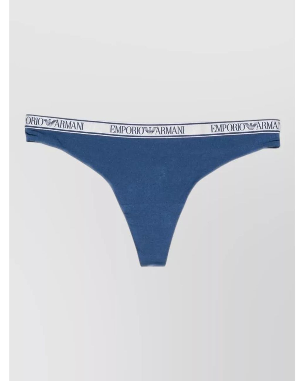 Emporio Armani Blue Cotton Logo-Waistband Thong