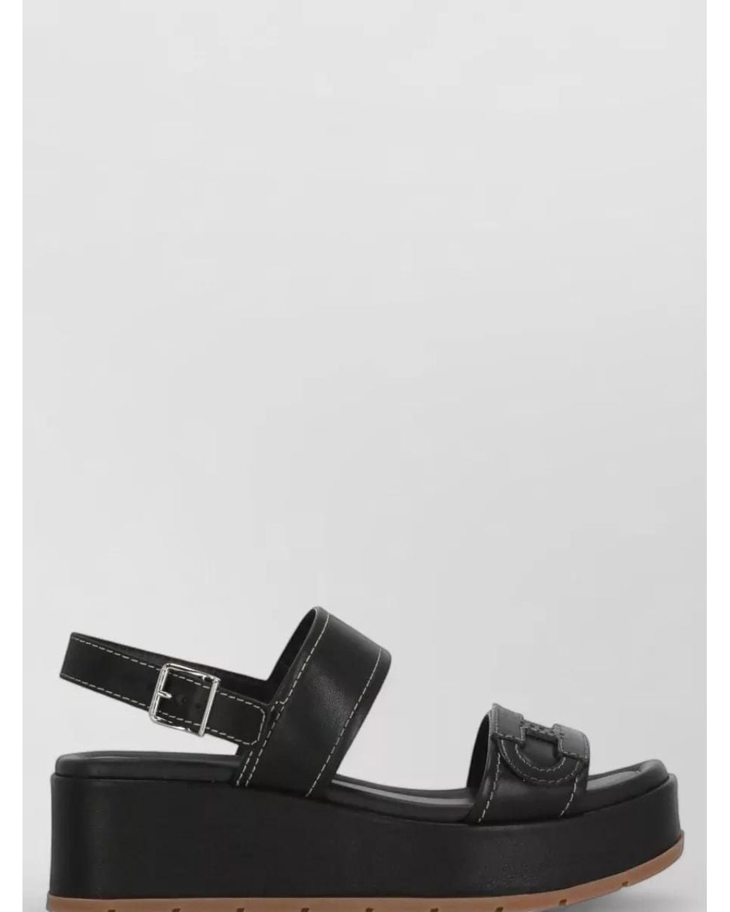 Hogan Black Leather Ankle-Strap Sandals