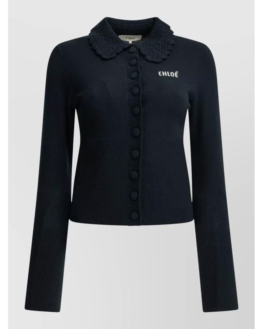 Chloé Blue Wool Fitted Collared Cardigan