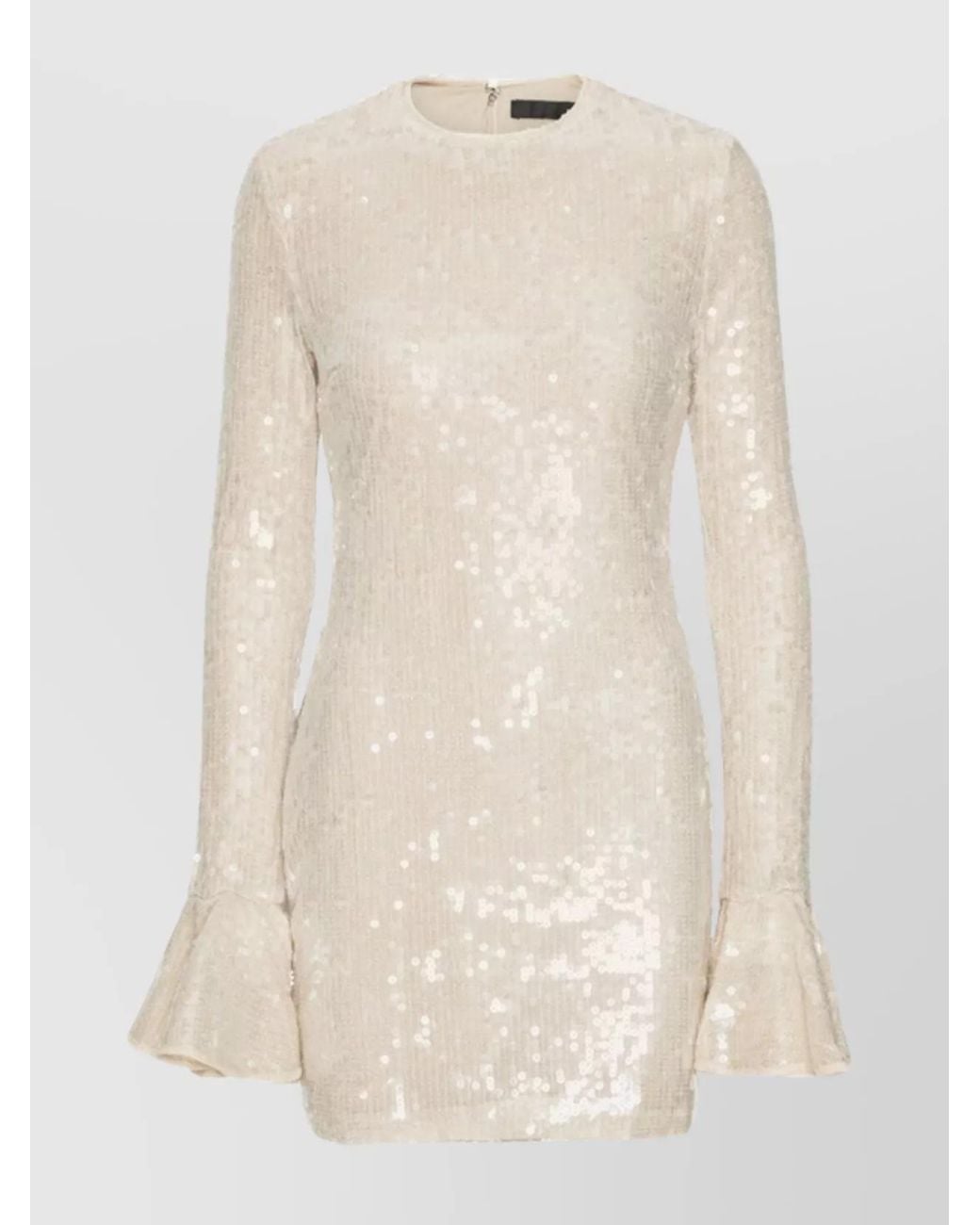 ROTATE BIRGER CHRISTENSEN Natural Sequin Embellished Dress Flared Cuffs