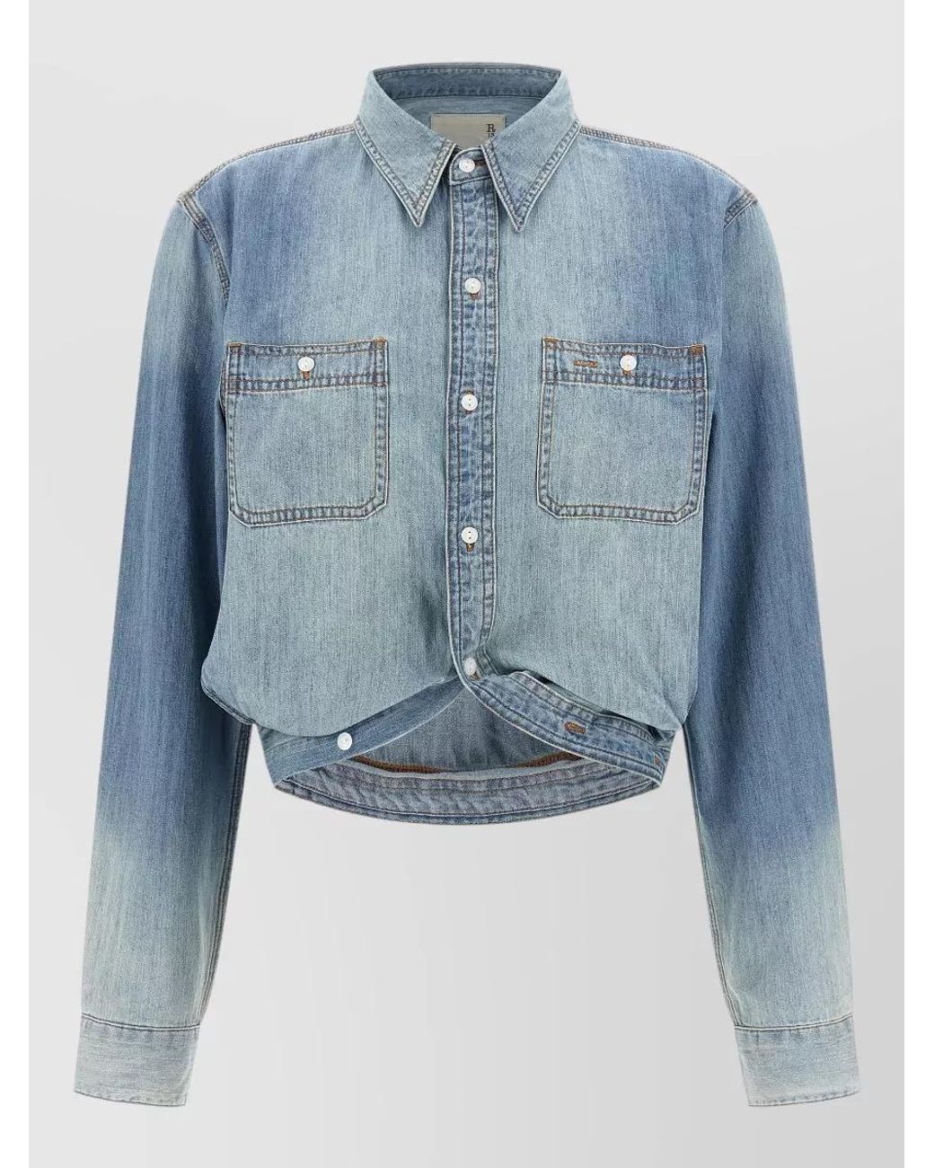 R13 Blue Asymmetric Denim Wrap Shirt