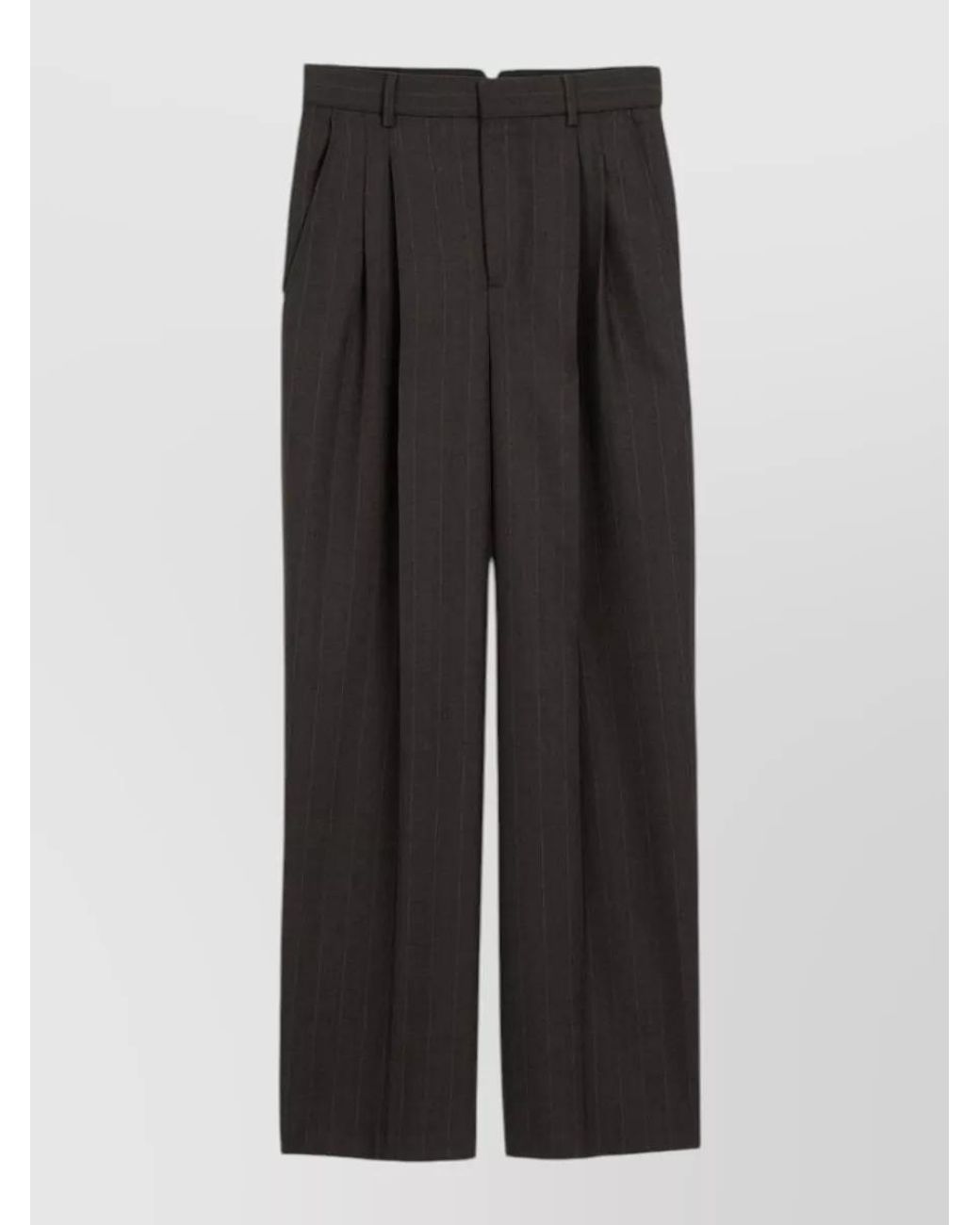 AMI Black Wool High-Rise Wide-Leg Pleated Tailored Trousers
