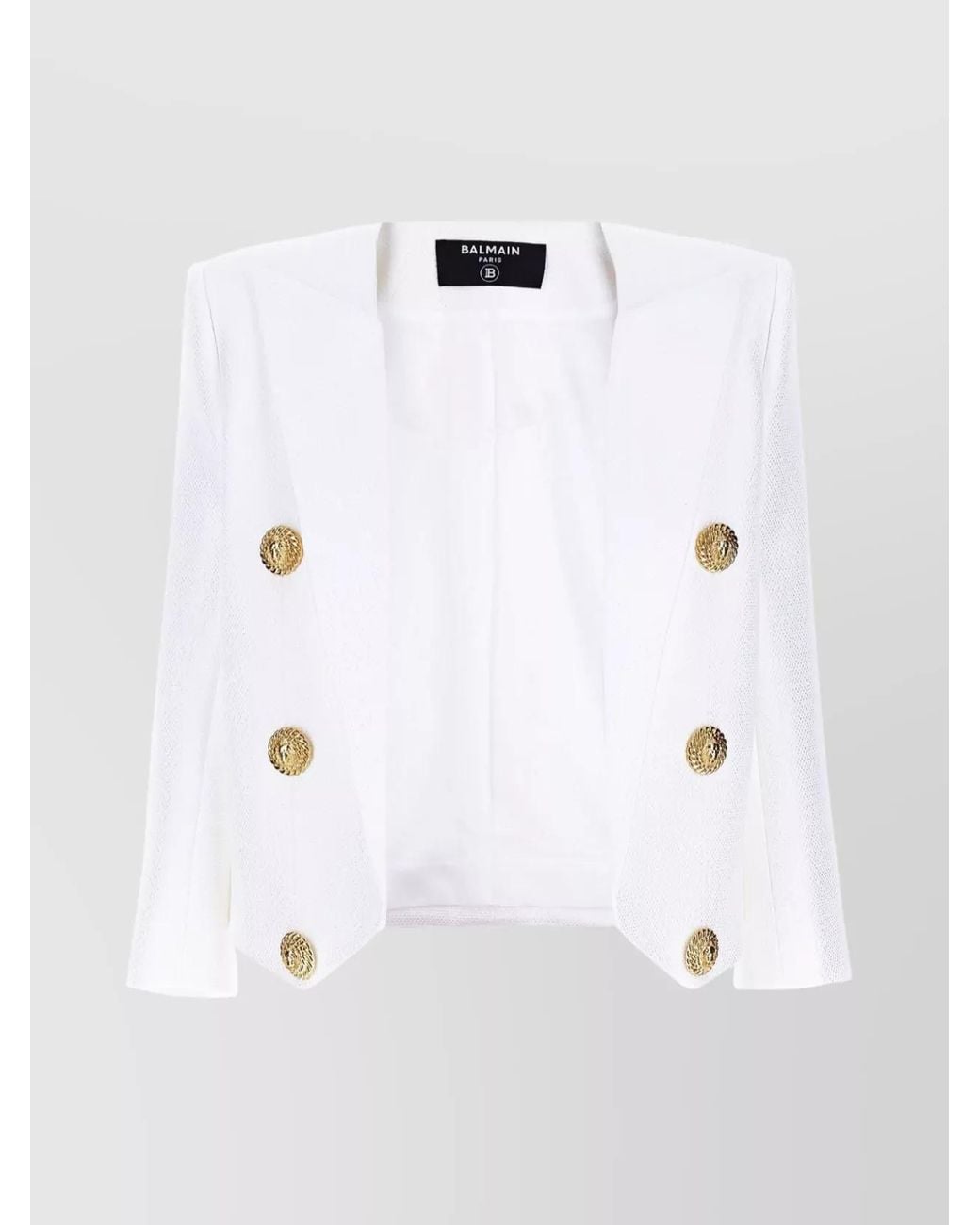 Balmain White Cutout Collar Cropped Blazer