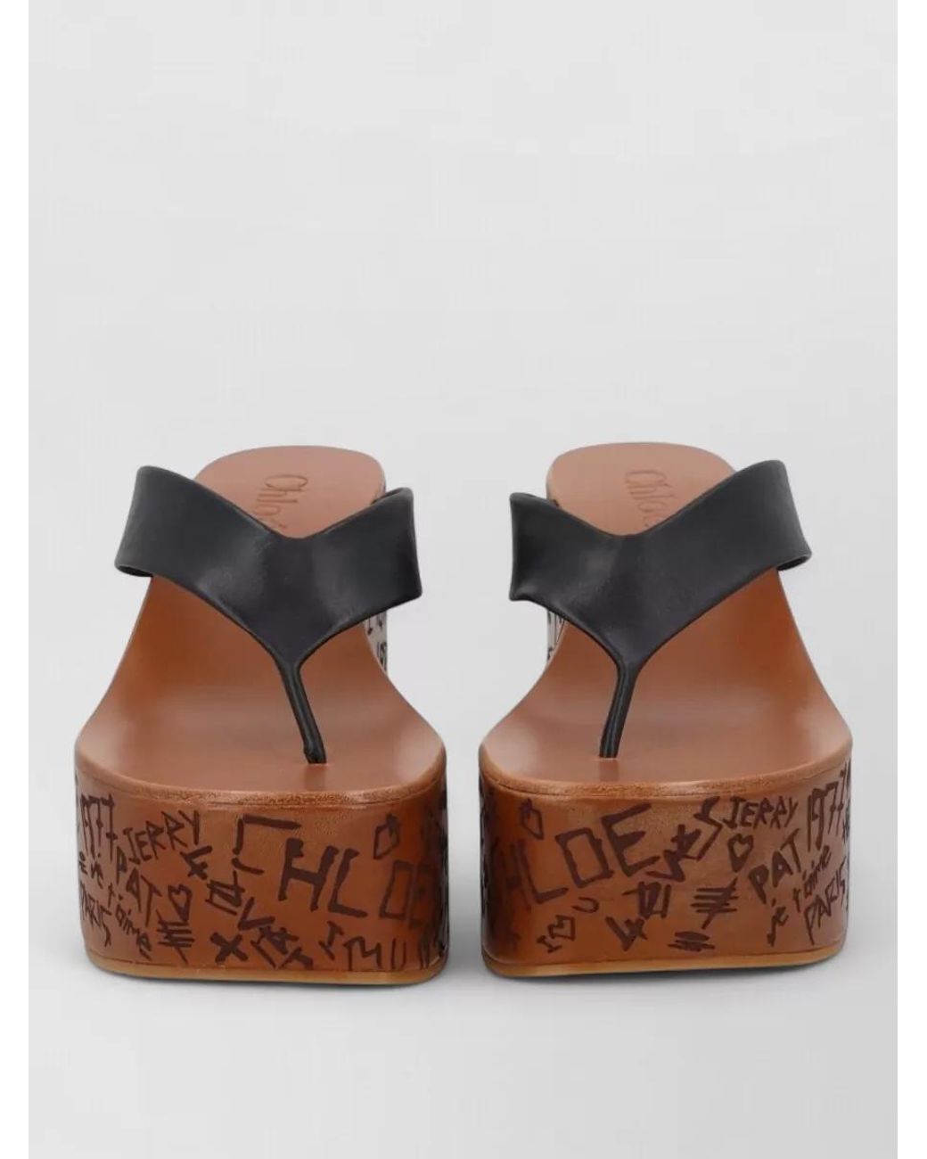Chloé Brown Leather Wedge Sandals