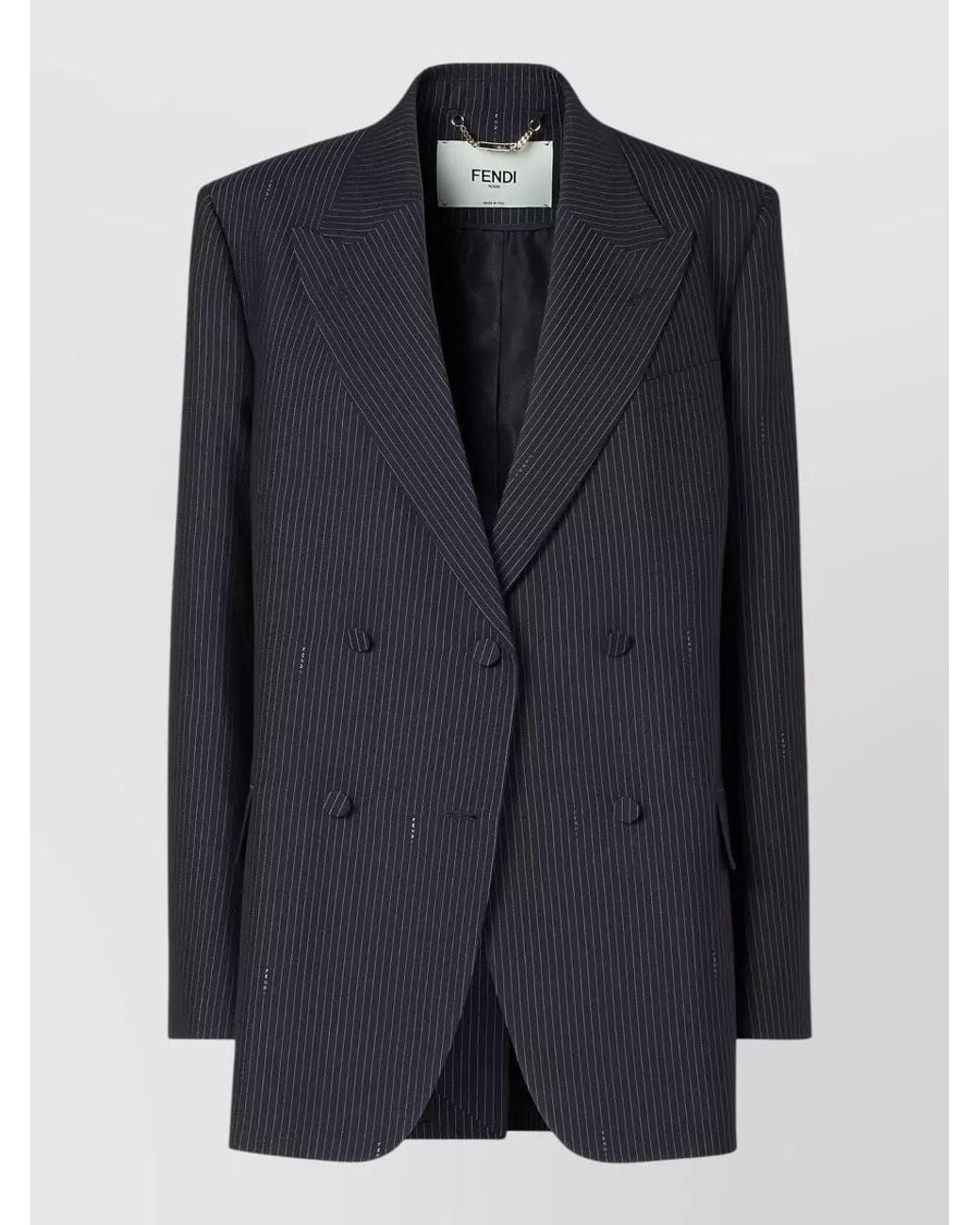 Fendi Blue Wool Pinstripe Double-Breasted Blazer