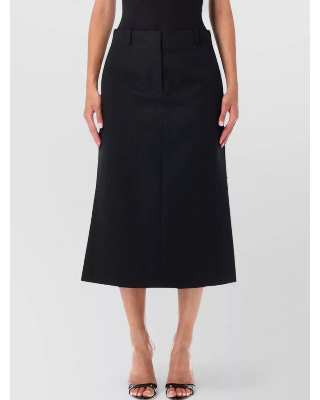 Fendi Black Midi Wool Tailored Skirt
