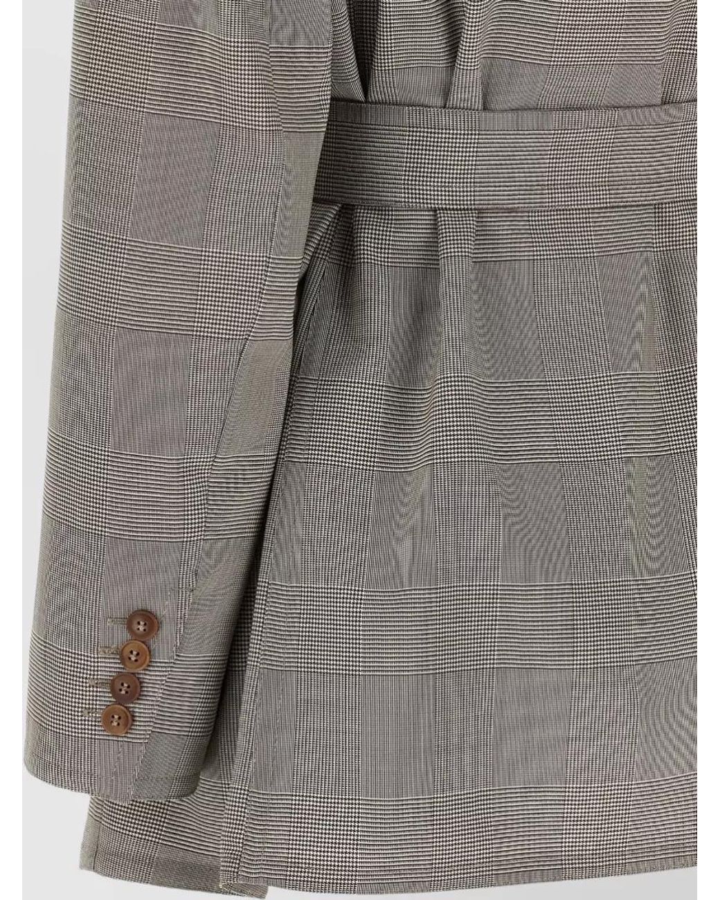 Max Mara Gray Wool Prince Of Wales Belted Wrap Blazer