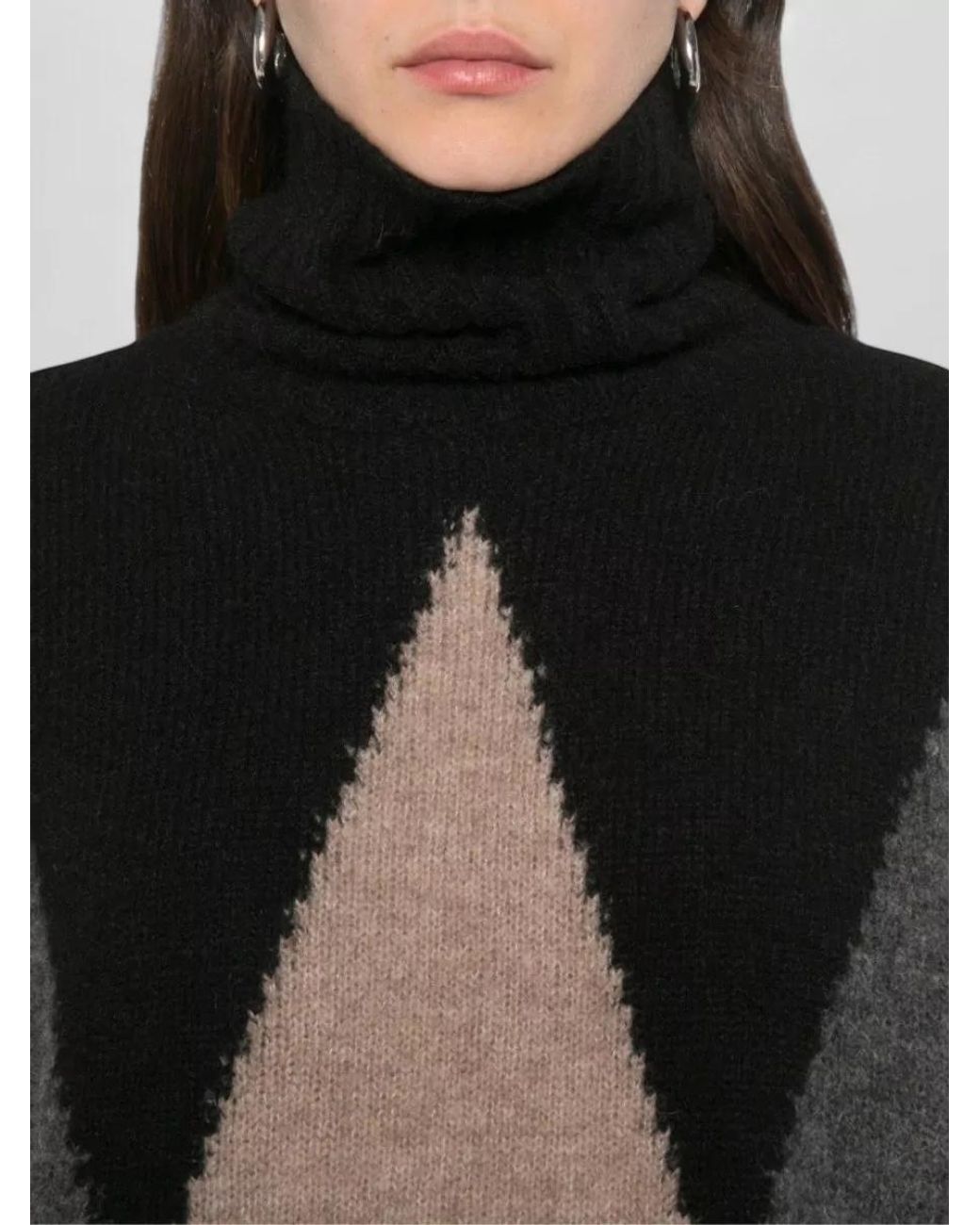 Jucca Black Alpaca Wool Argyle Intarsia Turtleneck Sweater