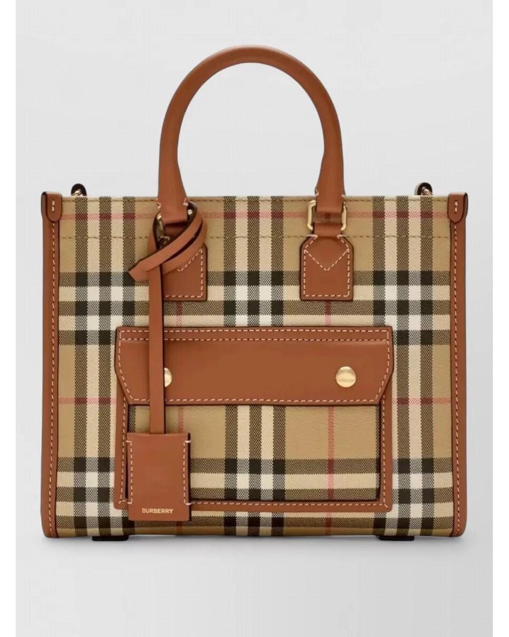 Burberry Brown Freya Mini Coated Cotton Blend Tote Bag