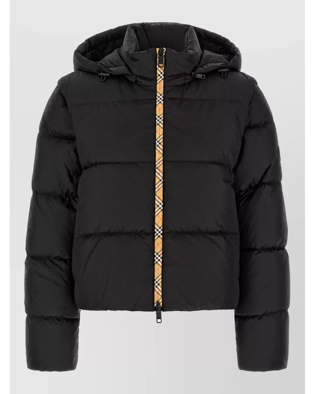 Burberry Black Down Cropped Quilted Hooded Jacket