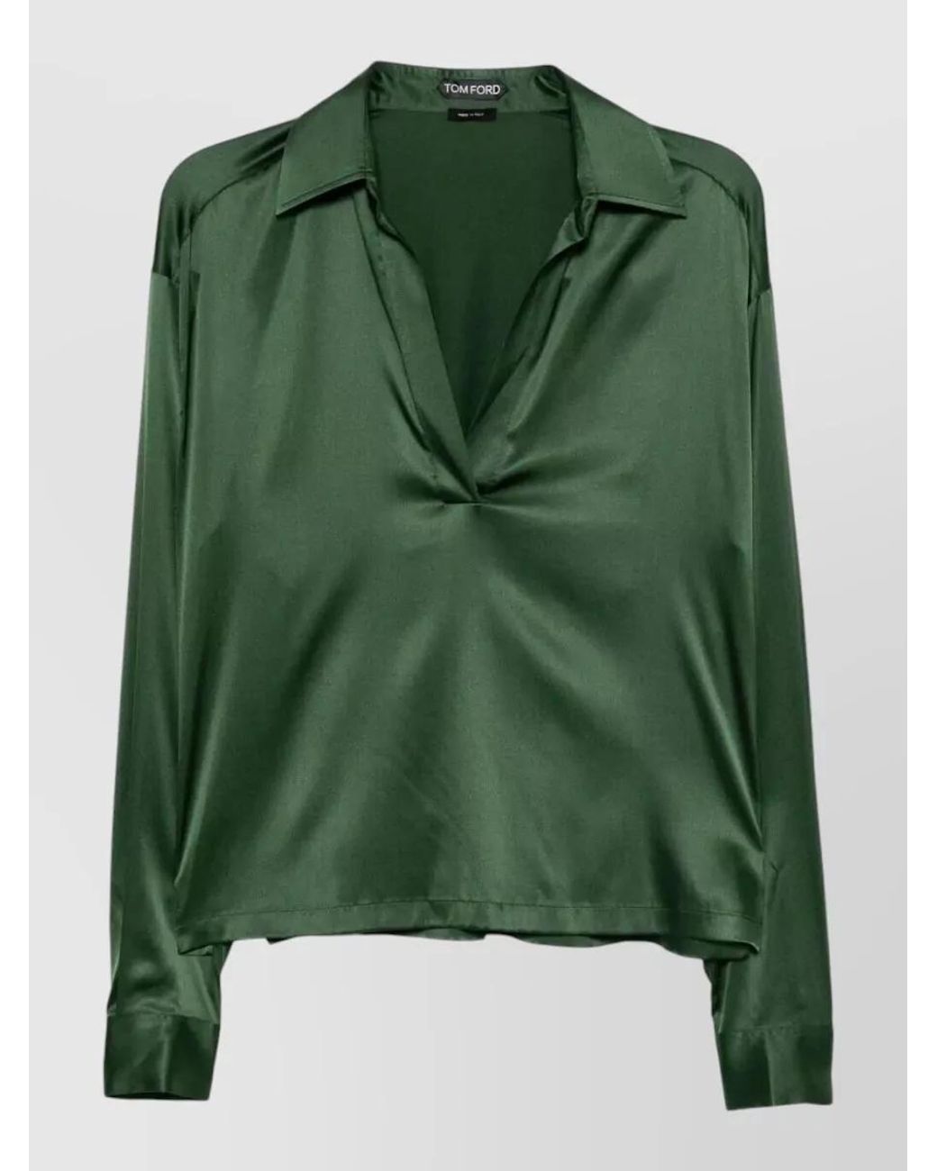 Tom Ford Green Silk Satin Stretch Long-Sleeve Polo Shirt