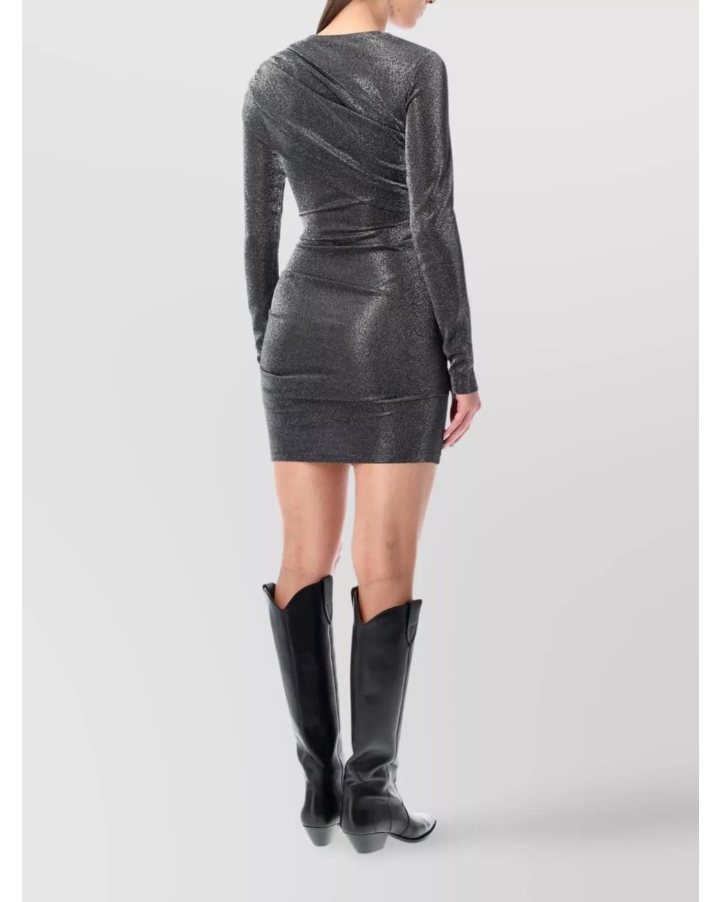 Isabel Marant Gray Metallic Draped Long-Sleeve Mini Dress