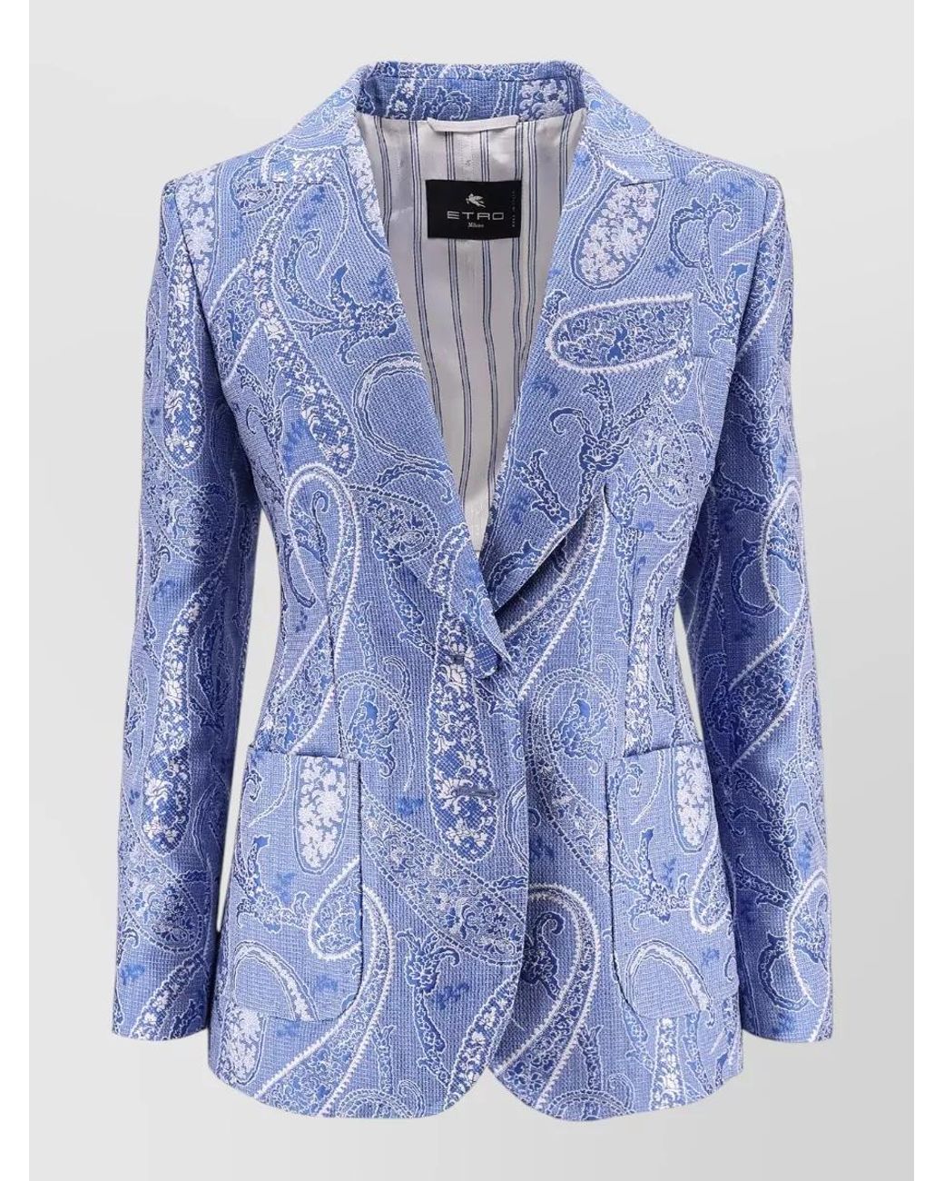 Etro Blue Silk Blend Paisley Print Single Breasted Blazer