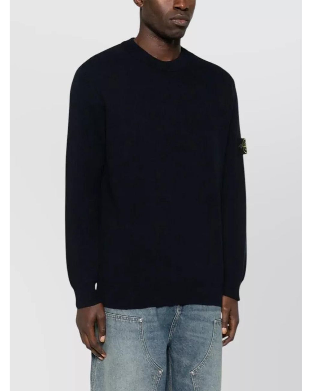 Stone Island Blue Ribbed Regular-Fit Cotton Crewneck Sweater for men
