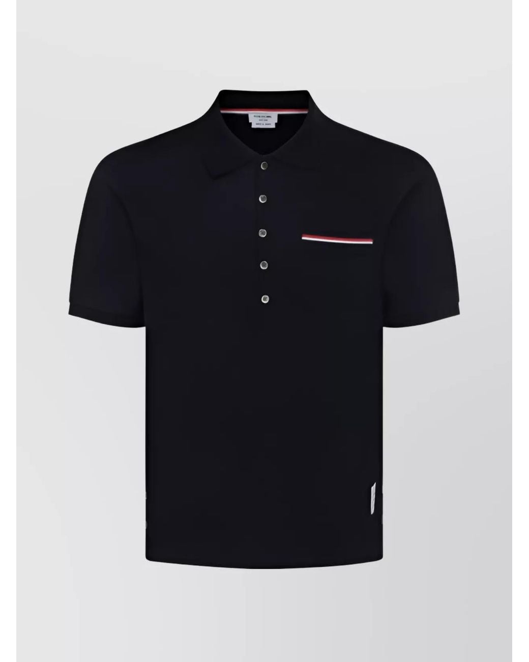 Thom Browne Black Cotton Piqué Short-Sleeve Polo Shirt for men