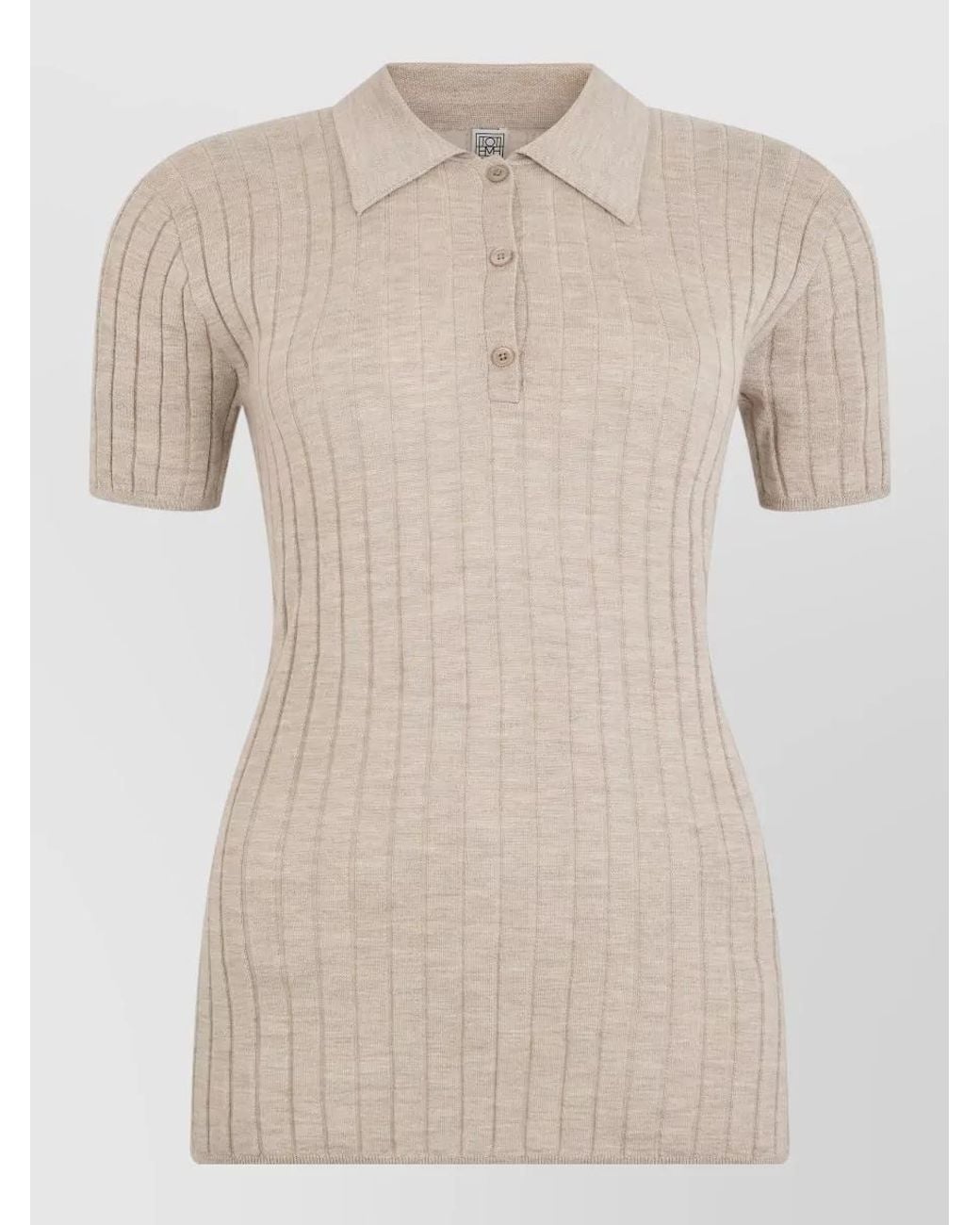 Totême Natural Cashmere Silk Ribbed Slim-Fit Short-Sleeve Polo Top
