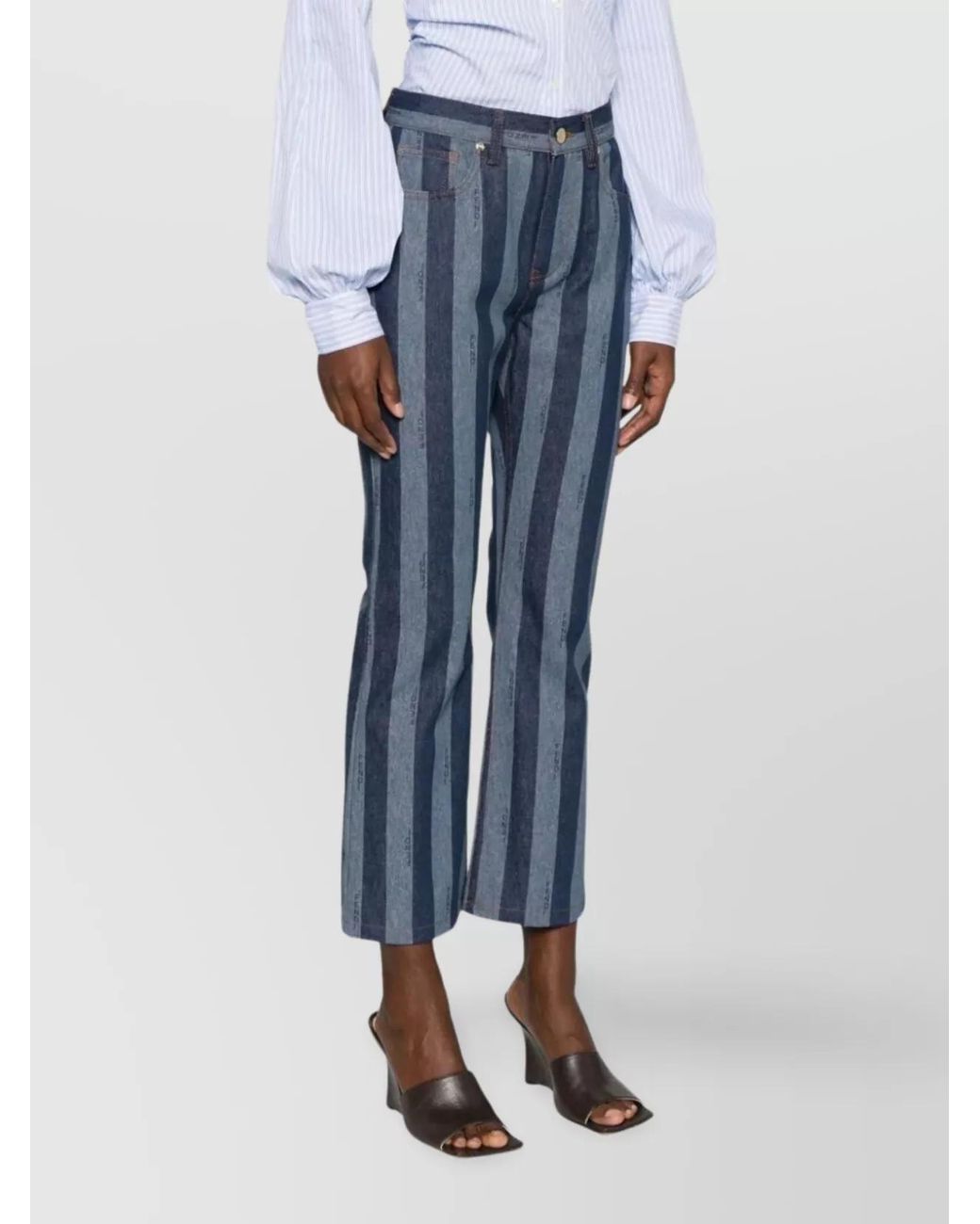Fendi Blue Cotton Striped Cropped Jeans