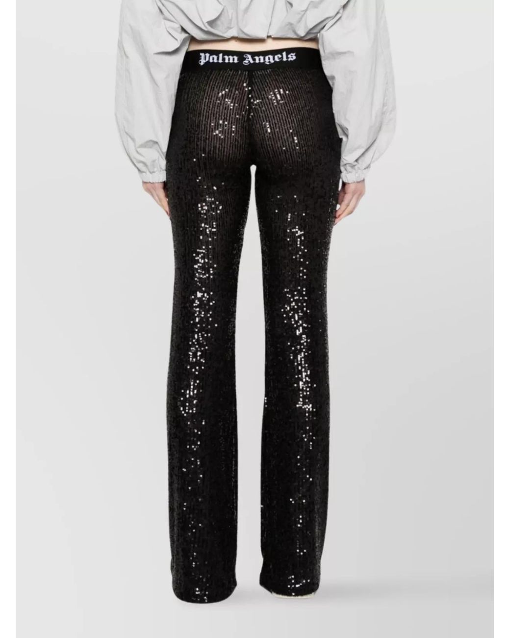 Palm Angels Black Sequined Logo Tape Flared Trousers
