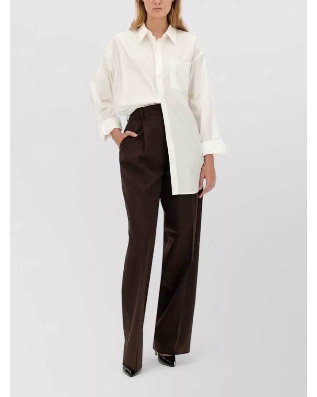 Thelatest Brown Wool-Blend Regular-Fit Wide-Leg Trousers